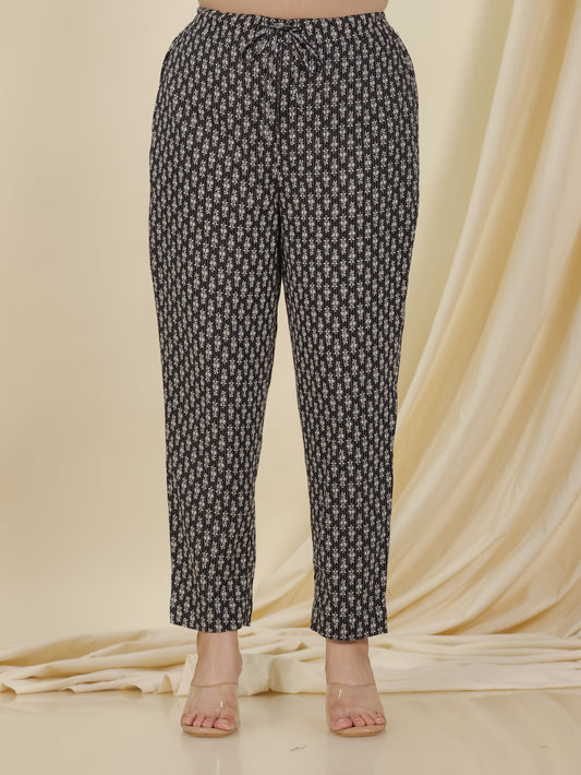 Kantha Cotton Butti Black Tapered Trousers
