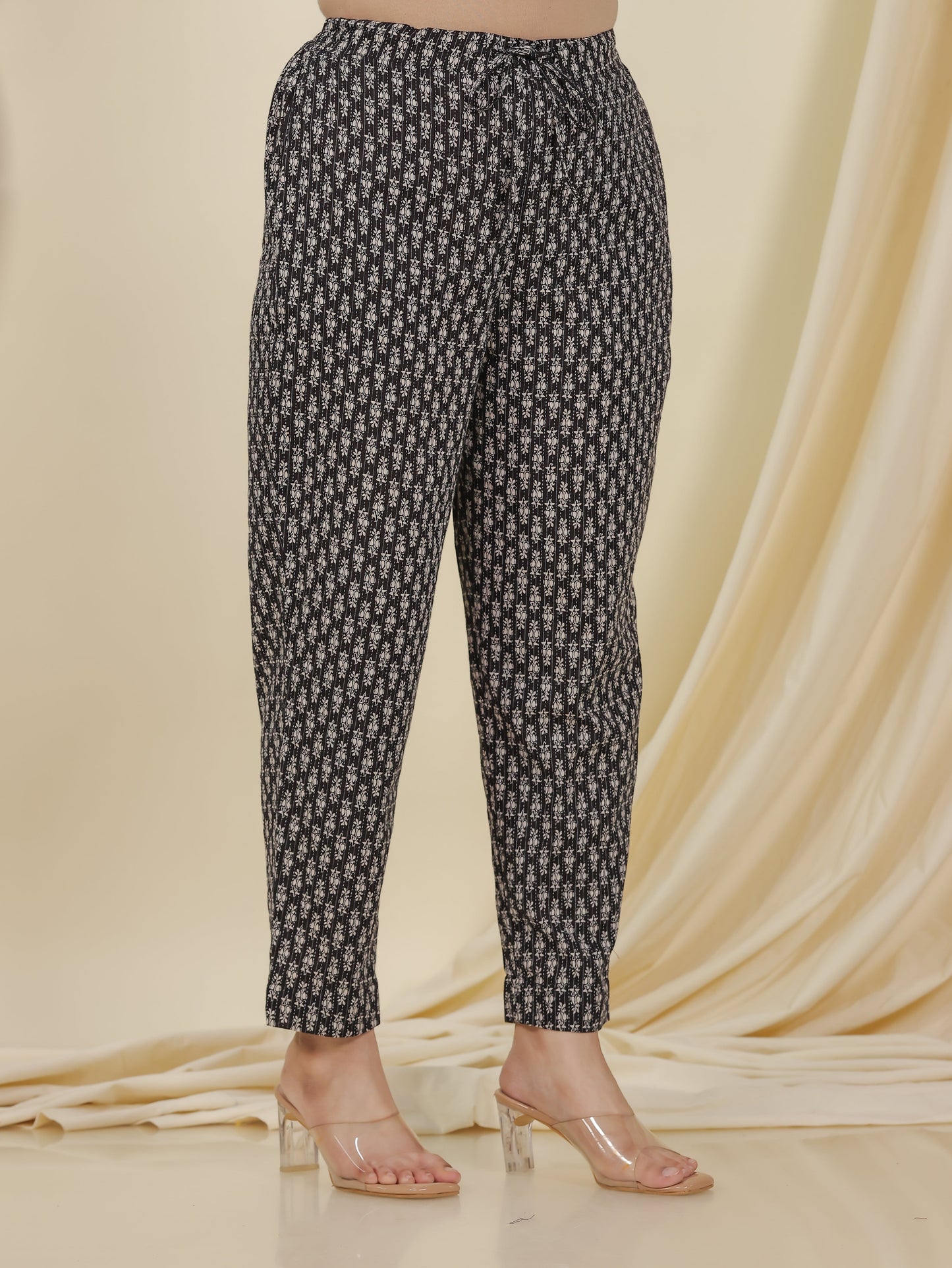Kantha Cotton Butti Black Tapered Trousers