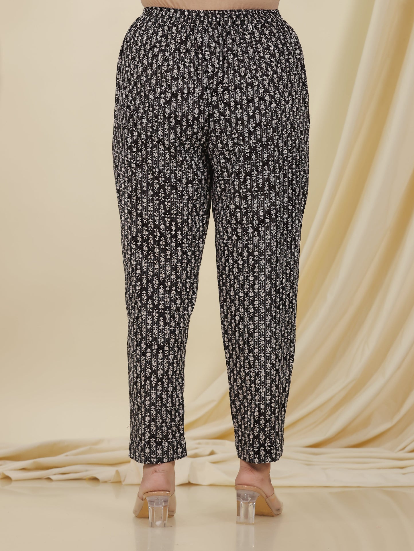 Kantha Cotton Butti Black Tapered Trousers