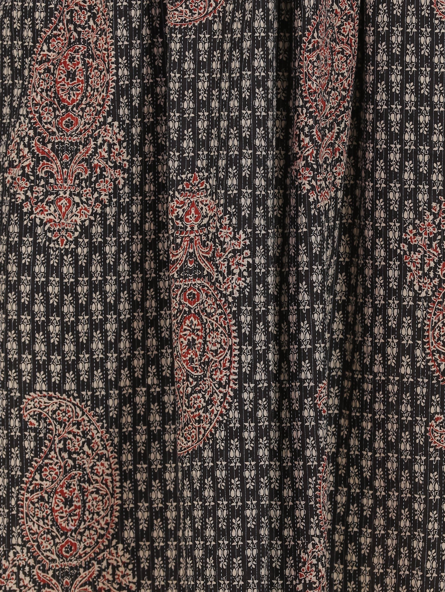 Embroidered Kantha Cotton Paisley Flared Black Kurta