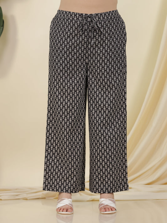 Kantha Cotton Butta Black Palazzo