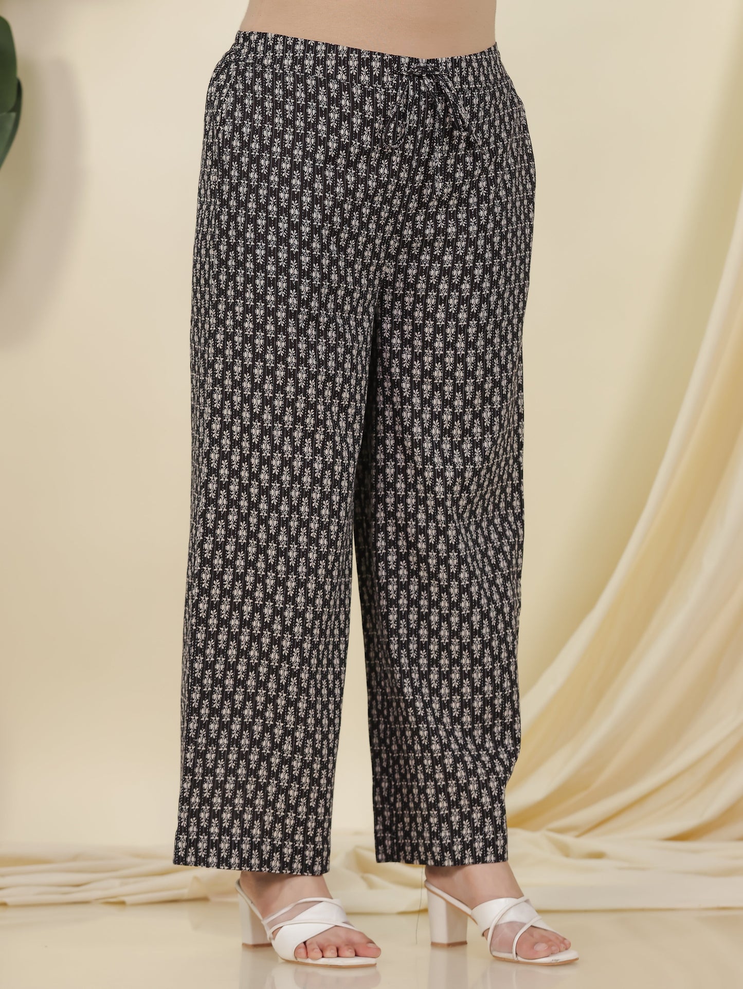 Kantha Cotton Butta Black Palazzo