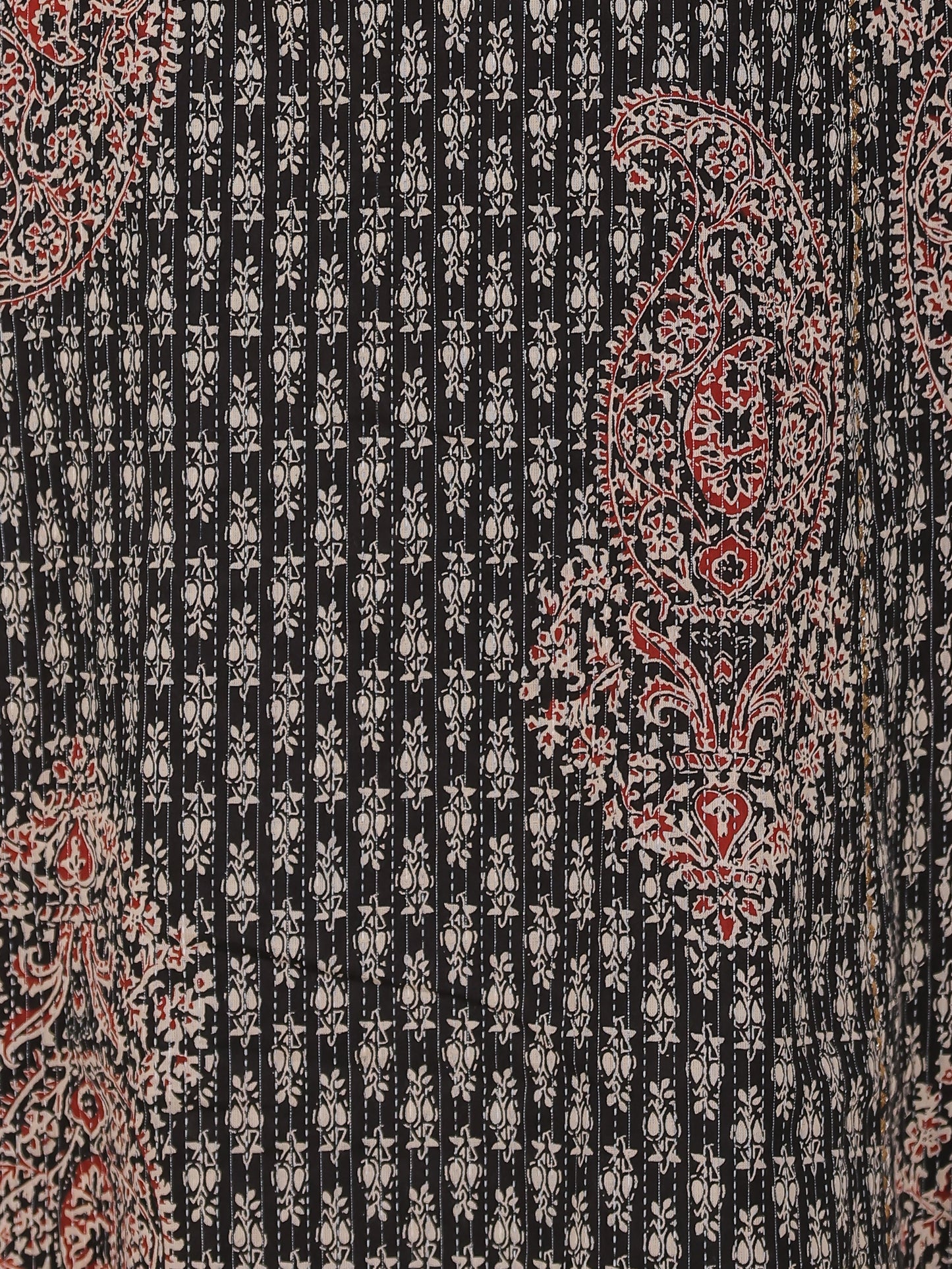 Embroidered Kantha Cotton Paisley Flared Black Kurta