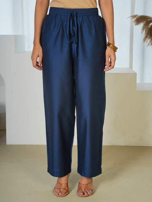 Chanderi Solid Blue Palazzo