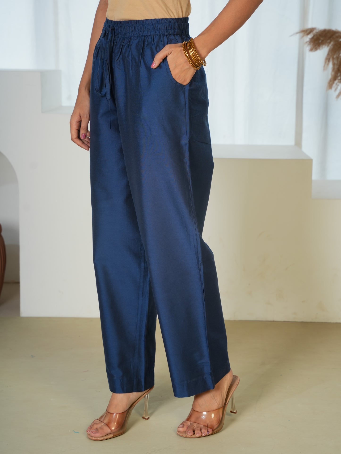 Chanderi Solid Blue Palazzo