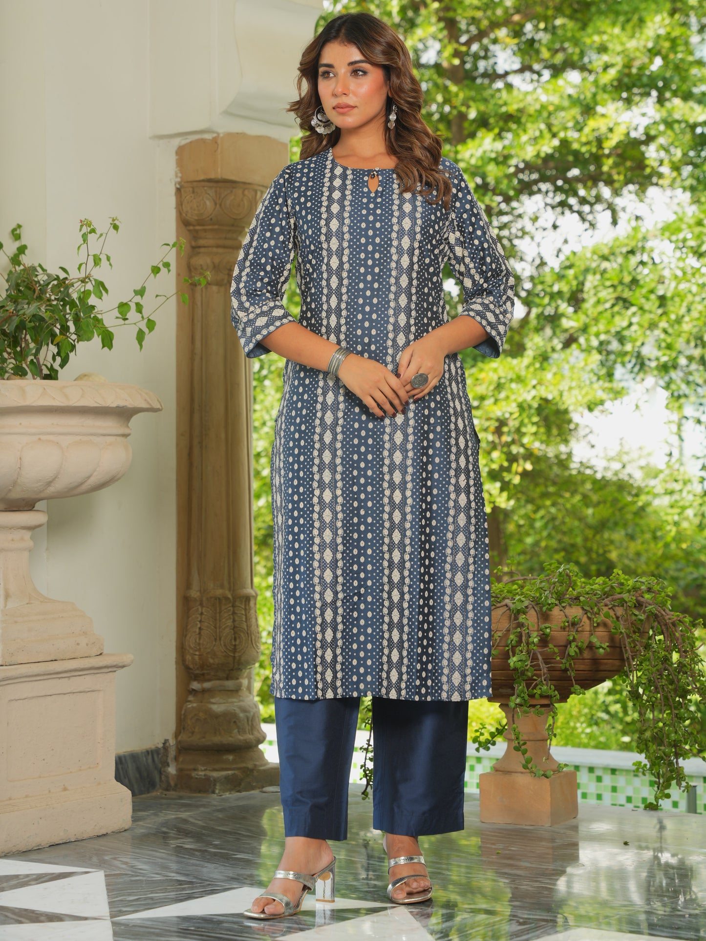 Chanderi Dew Drop Straight Blue Kurta