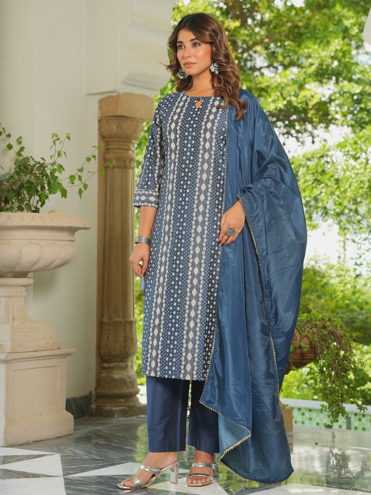 Chanderi Dew Drop Straight Blue Kurta