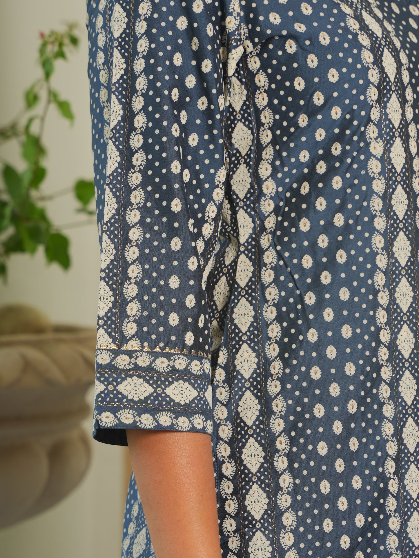 Chanderi Dew Drop Straight Blue Kurta