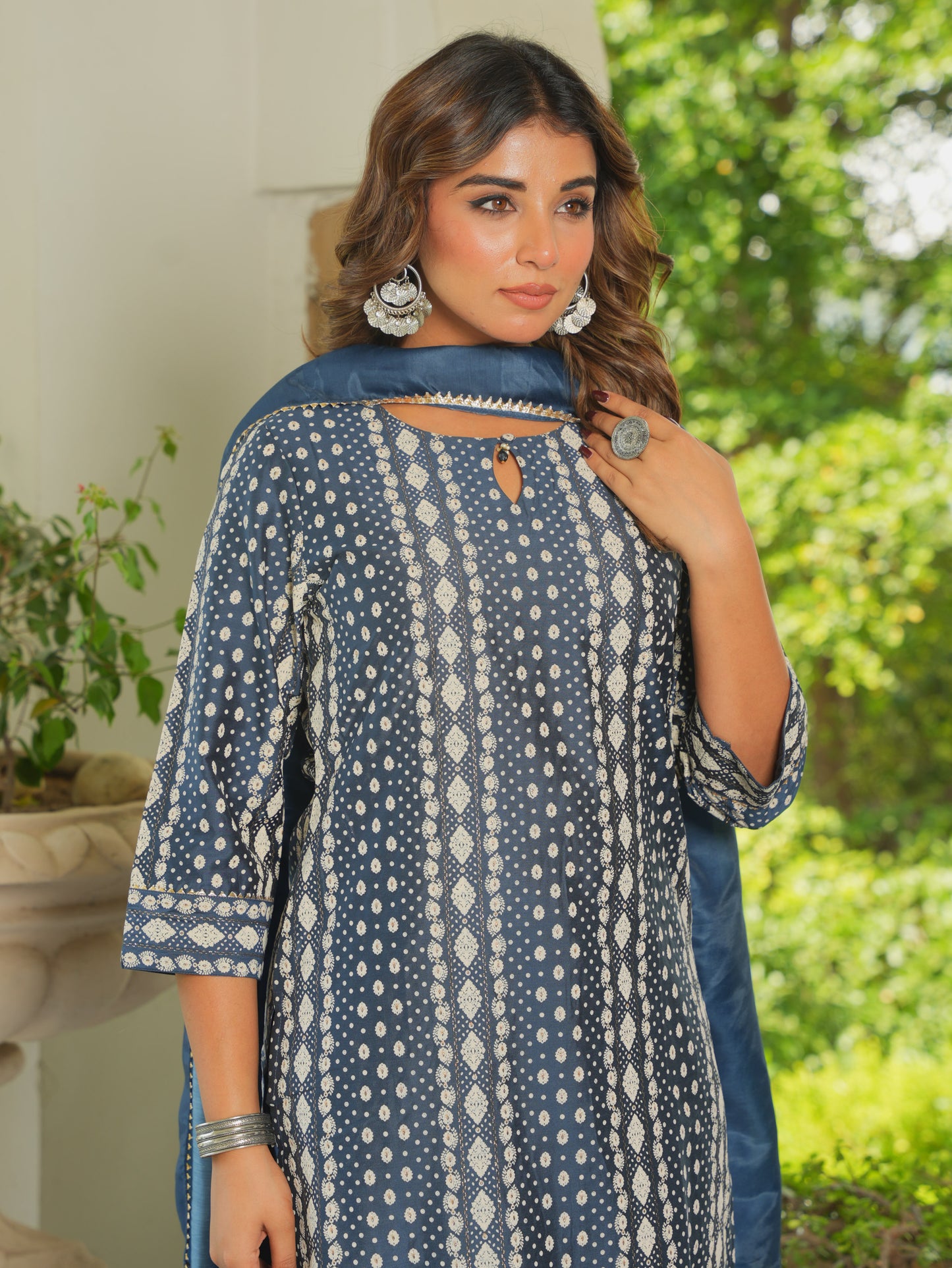 Chanderi Dew Drop Straight Blue Kurta