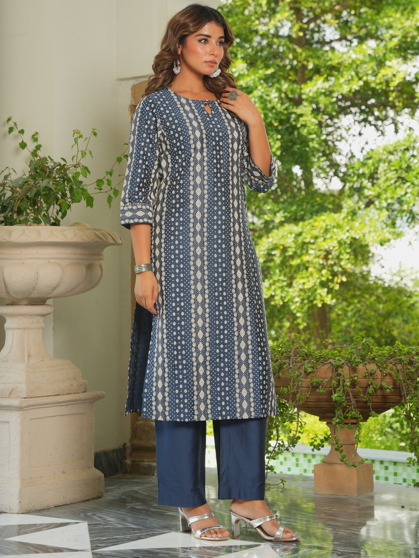Chanderi Dew Drop Straight Blue Kurta