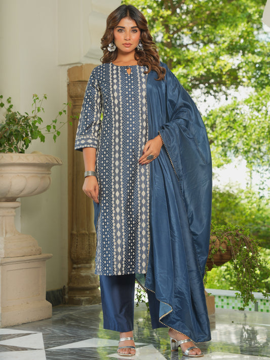 Blended Silk Solid Blue Dupatta