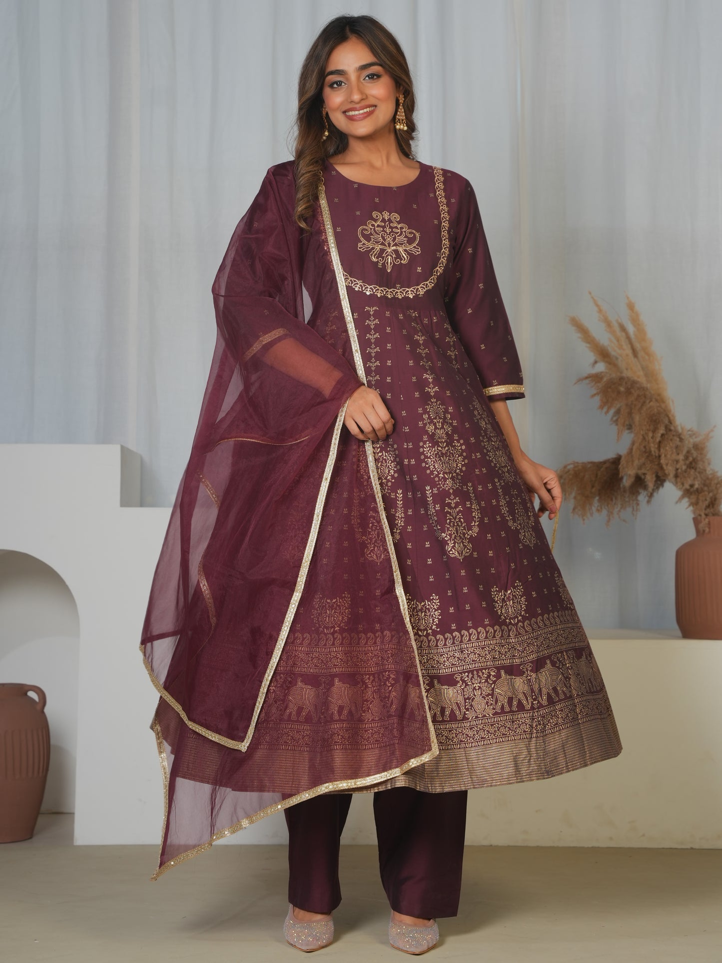 Organza Solid Maroon Dupatta