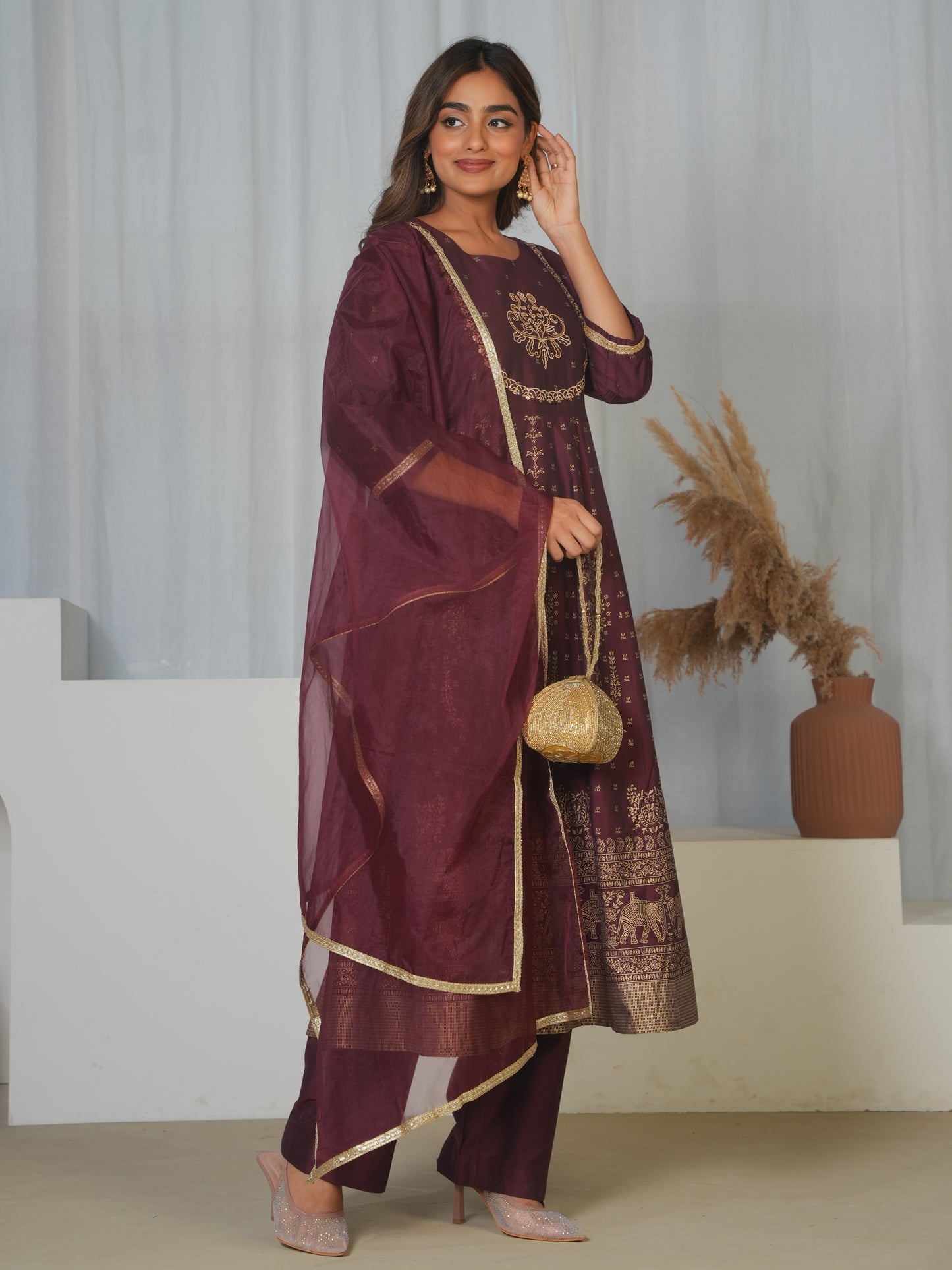 Organza Solid Maroon Dupatta