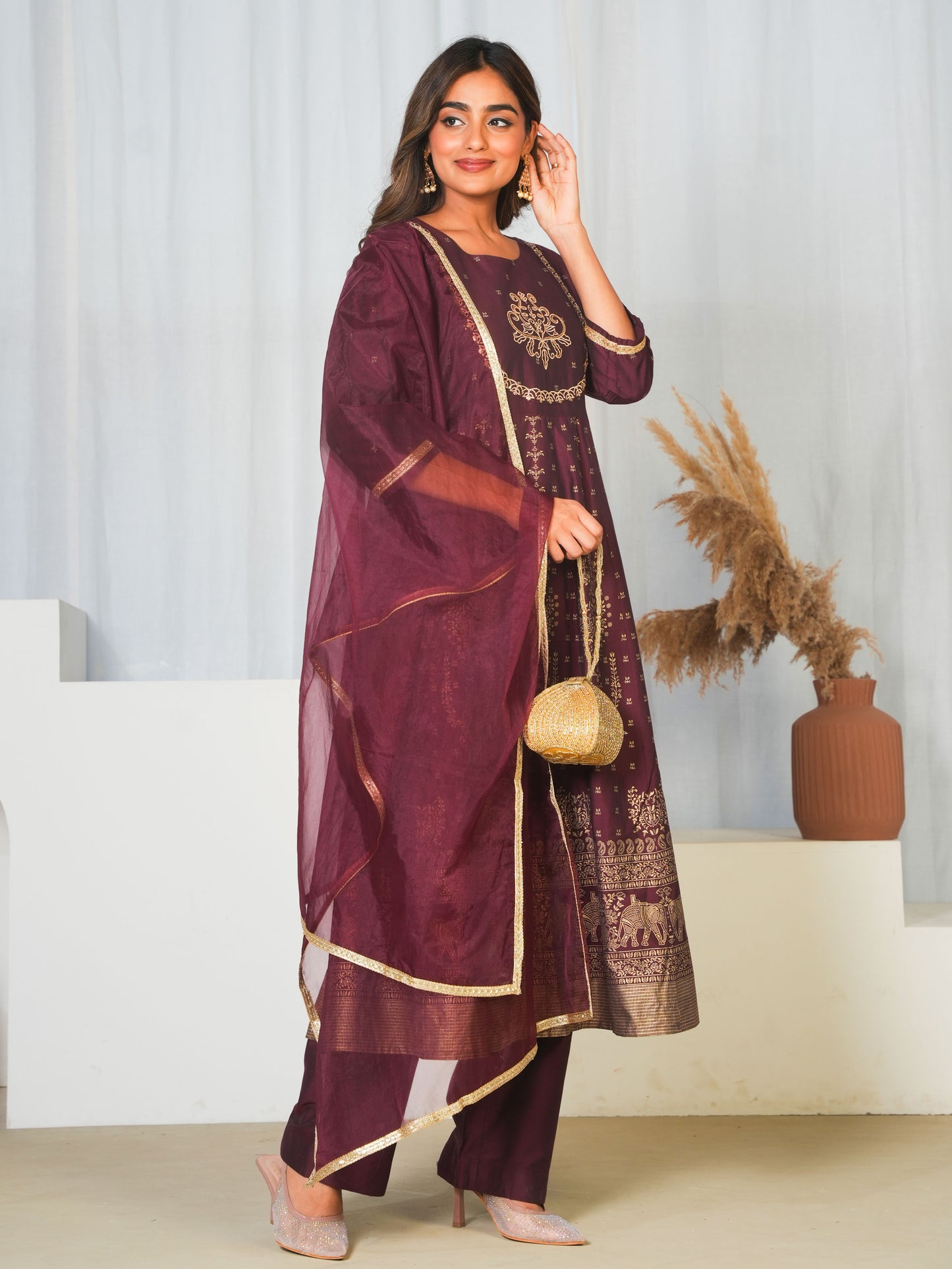 Organza Solid Maroon Dupatta