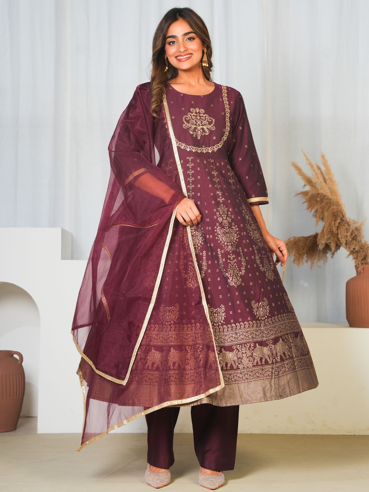 Organza Solid Maroon Dupatta