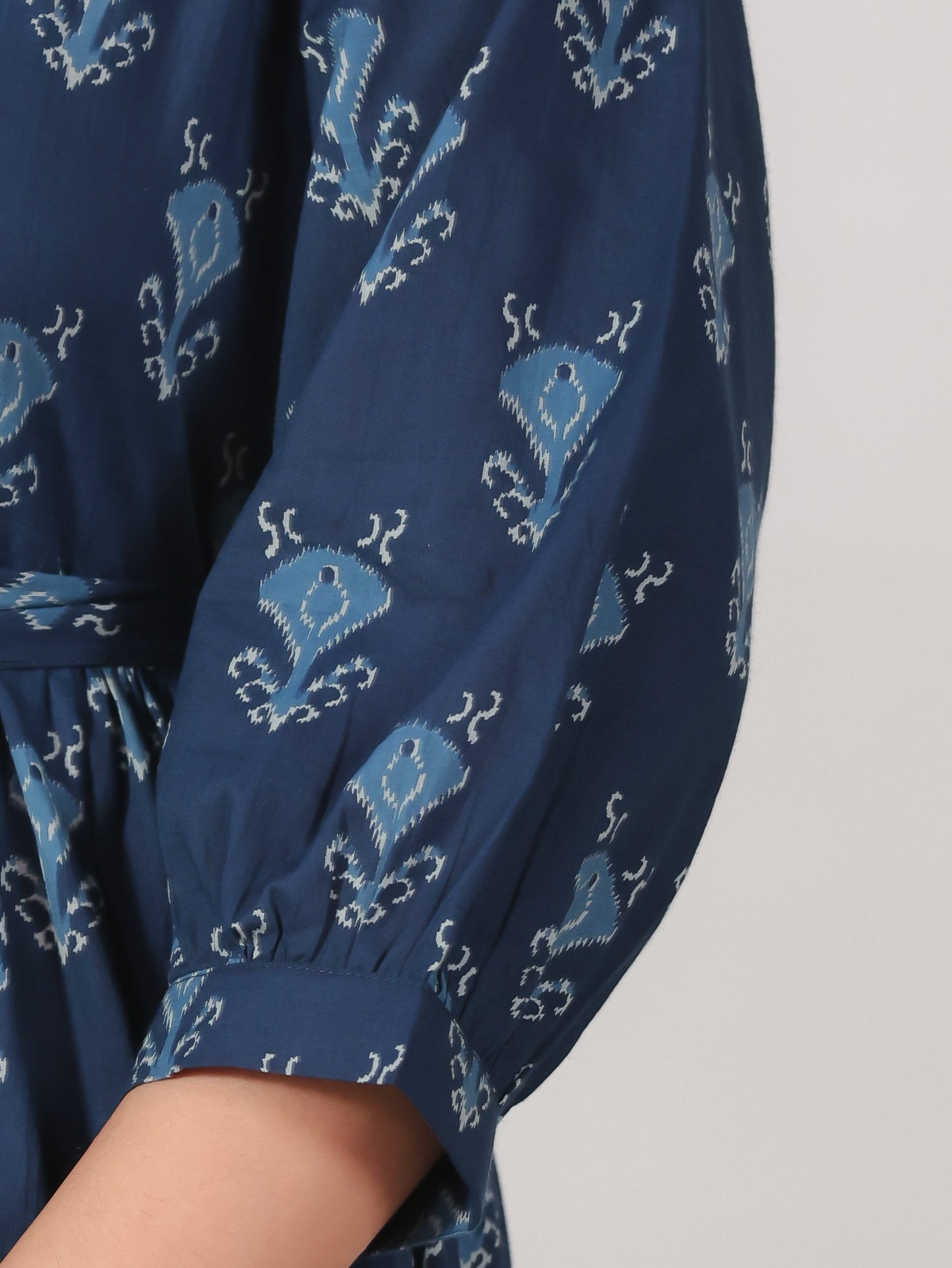 Soft Cotton Geometric Anarkali Blue Dress (With Belt)