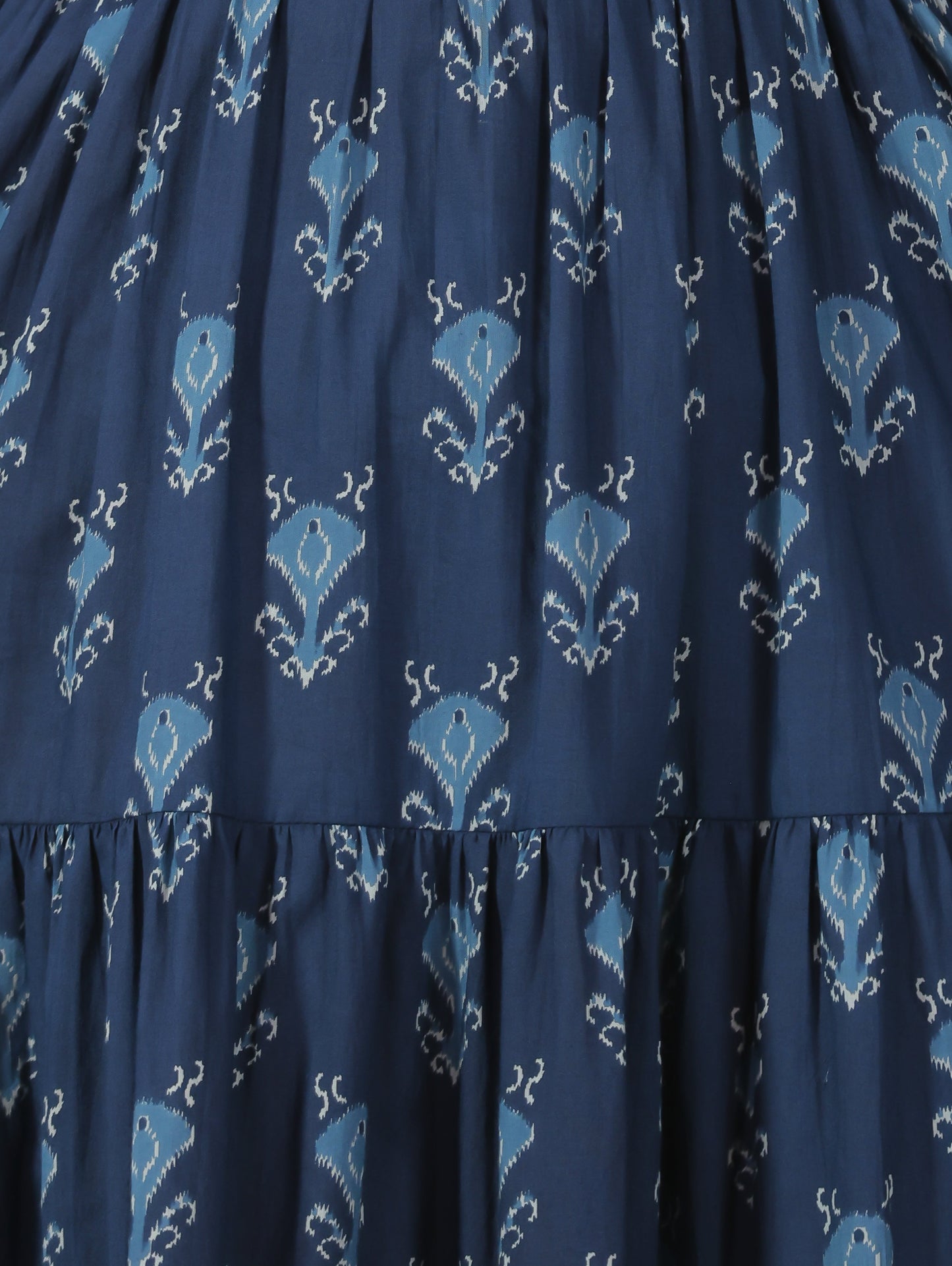 Soft Cotton Geometric Anarkali Blue Dress (With Belt)