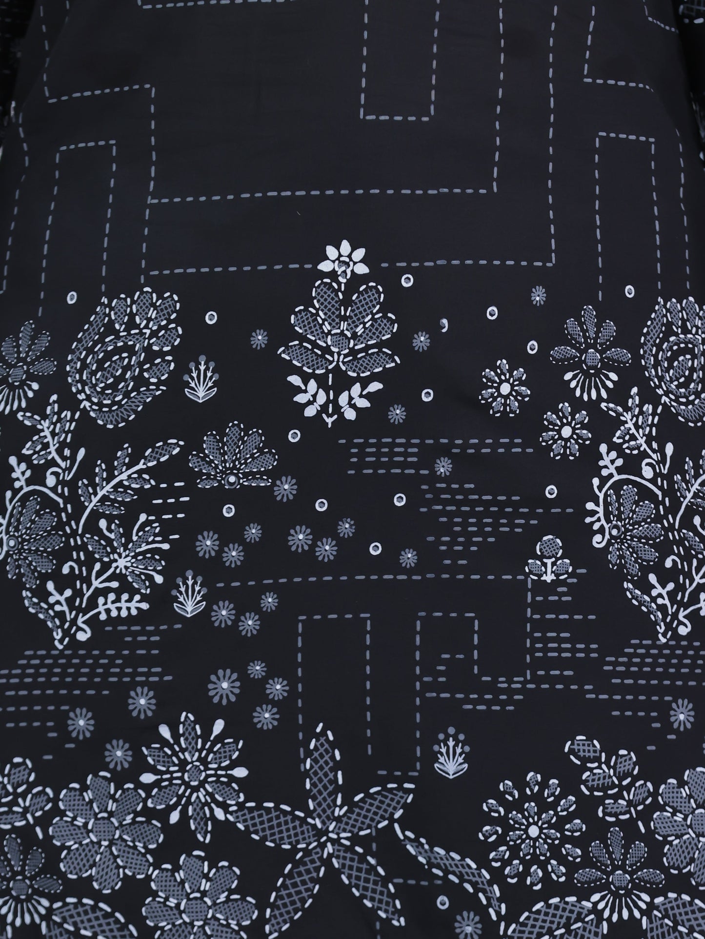 Soft Cotton Placement Print Straight Black Kurta