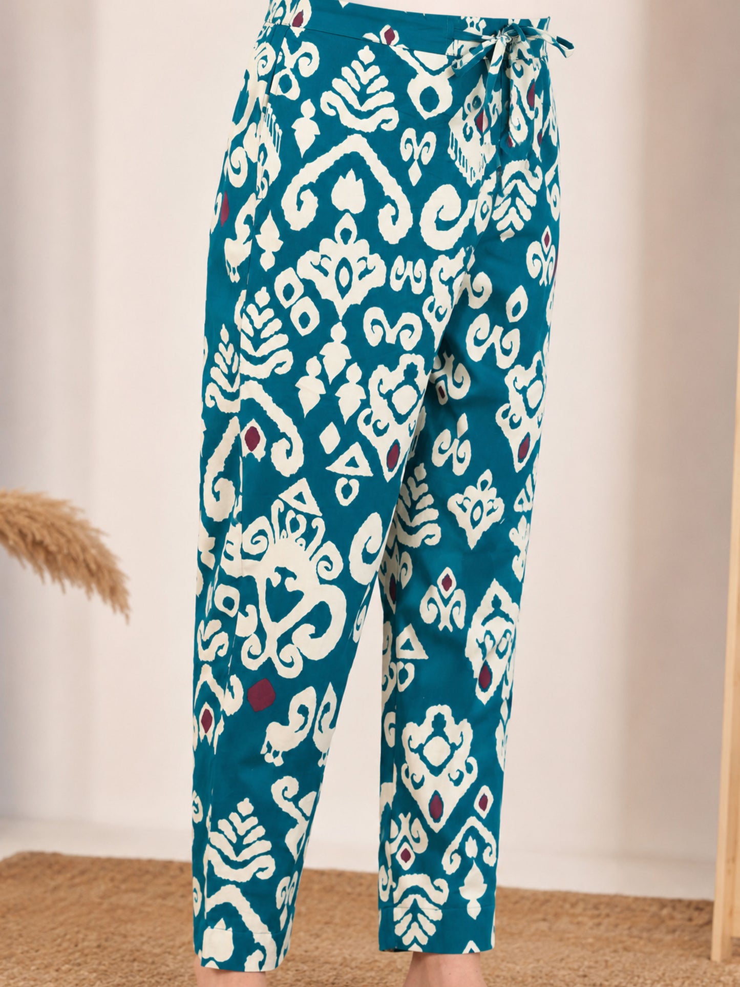 Soft Cotton Ikat High Low Teal Kurta