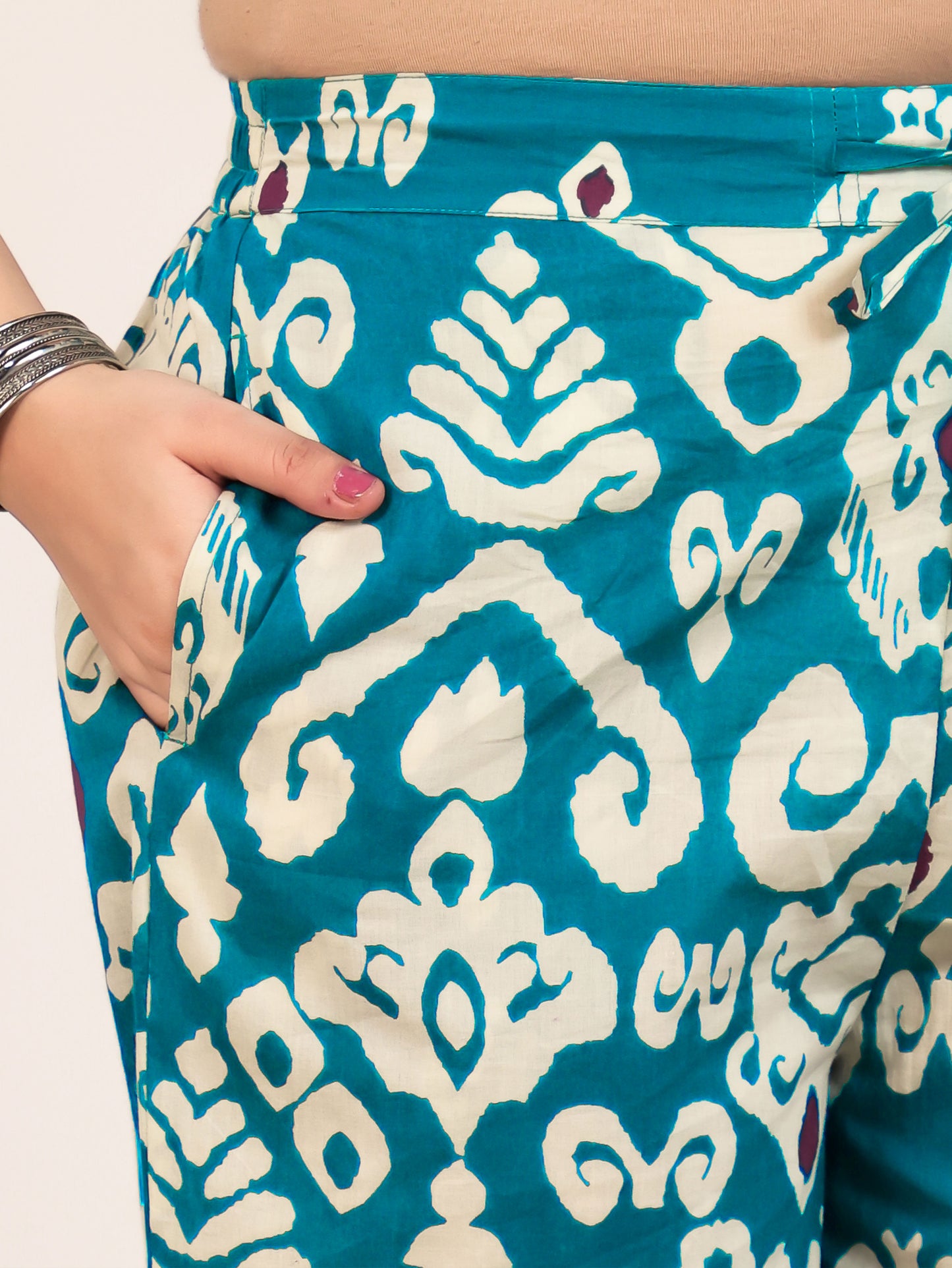 Soft Cotton Ikat High Low Teal Kurta