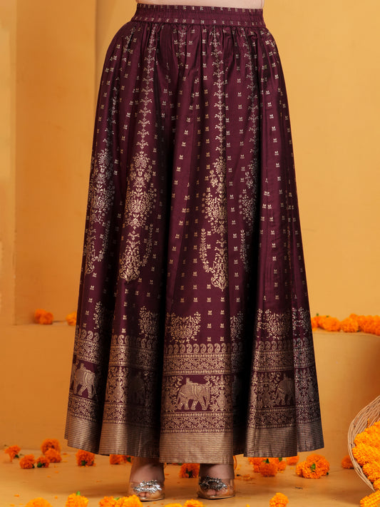 Blended Silk Gold foil Maroon Skirt