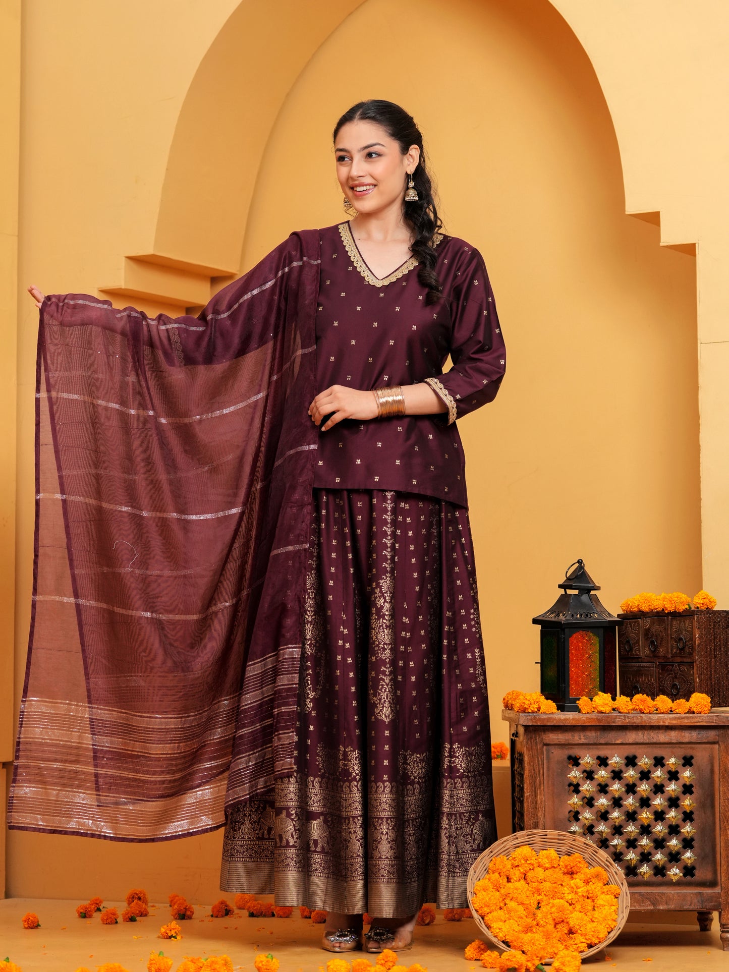 Chanderi Woven Design Maroon Dupatta