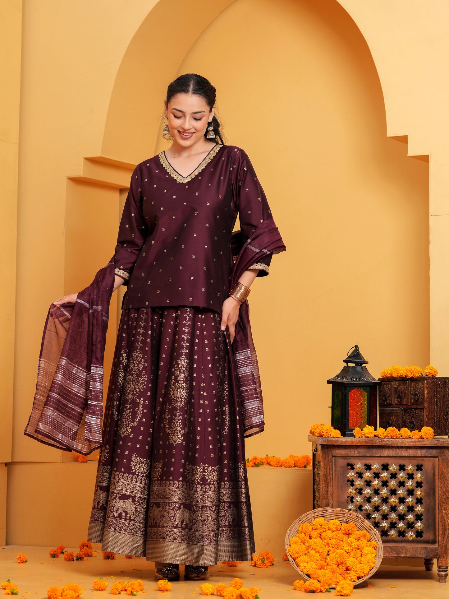 Chanderi Woven Design Maroon Dupatta