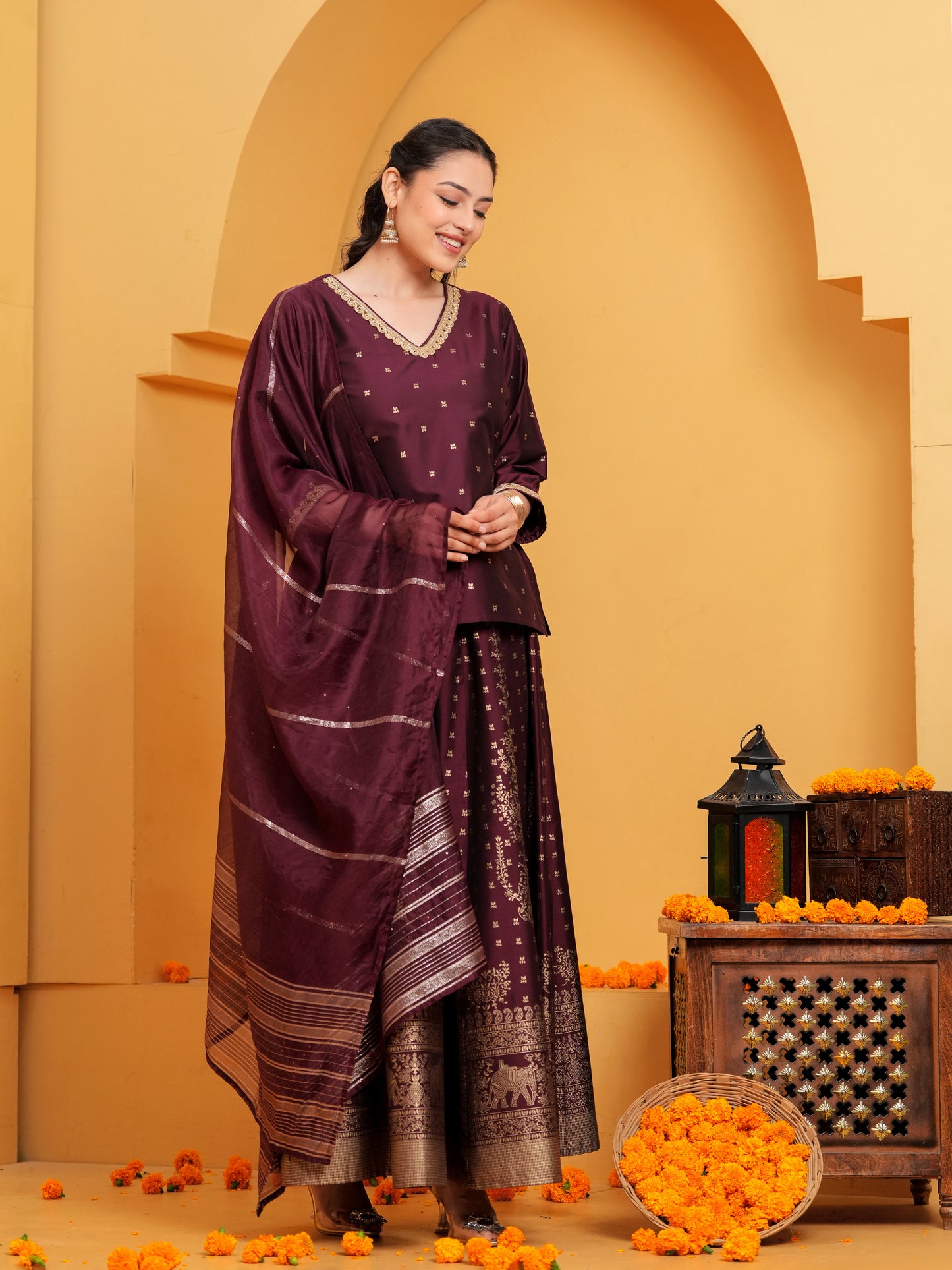 Chanderi Woven Design Maroon Dupatta