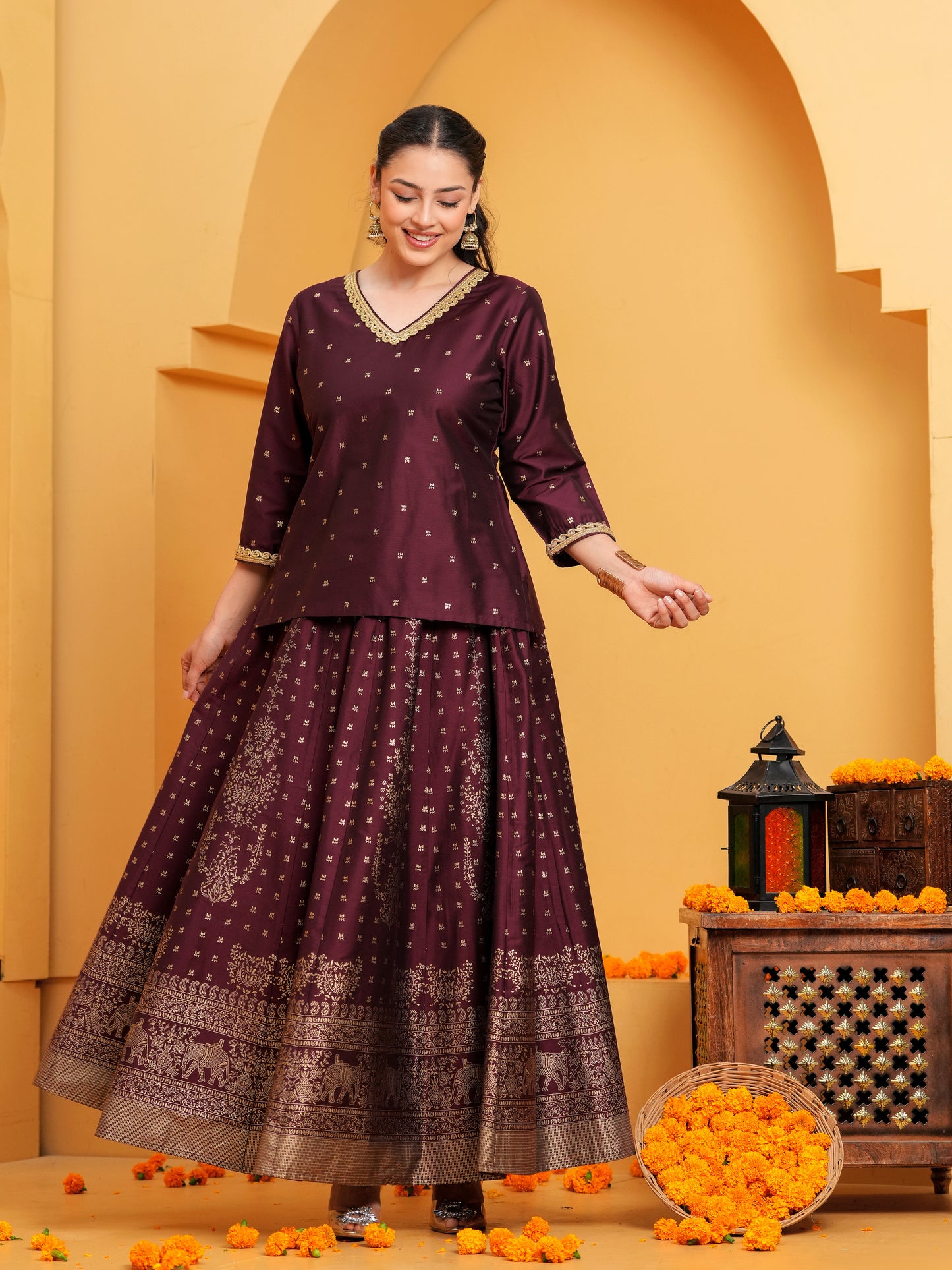 Blended Silk Solid Straight Maroon Kurta