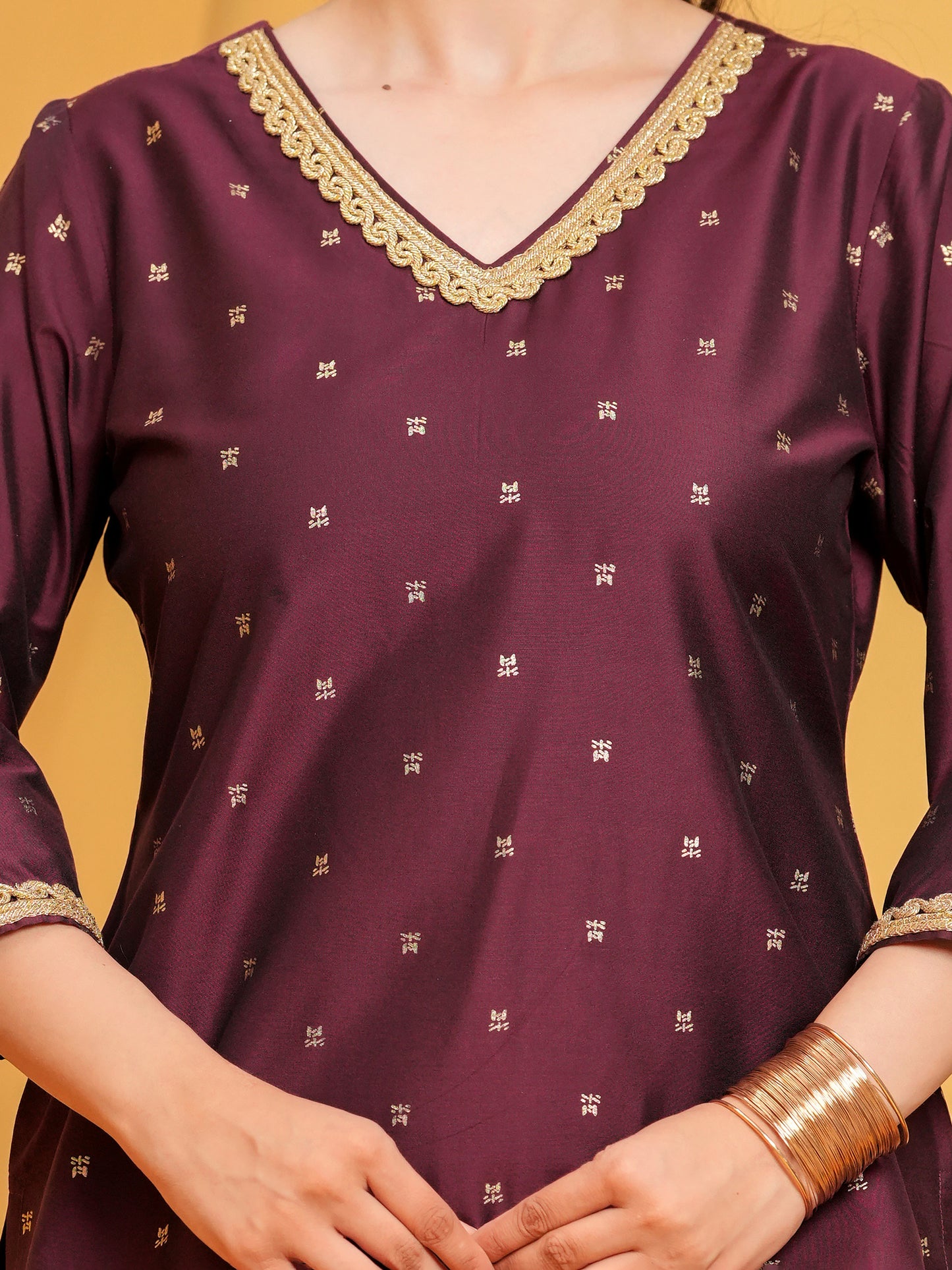 Blended Silk Solid Straight Maroon Kurta