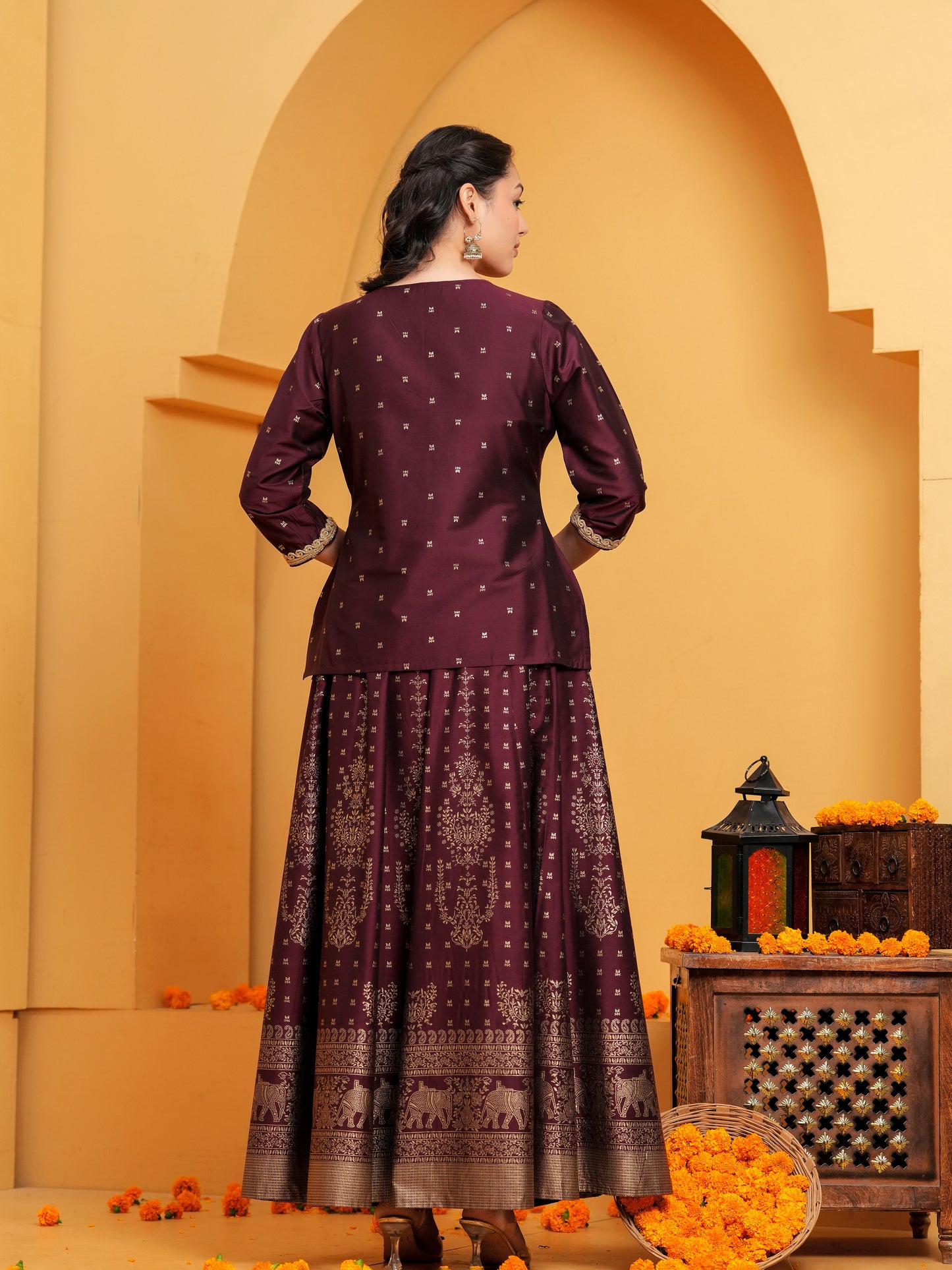 Blended Silk Solid Straight Maroon Kurta