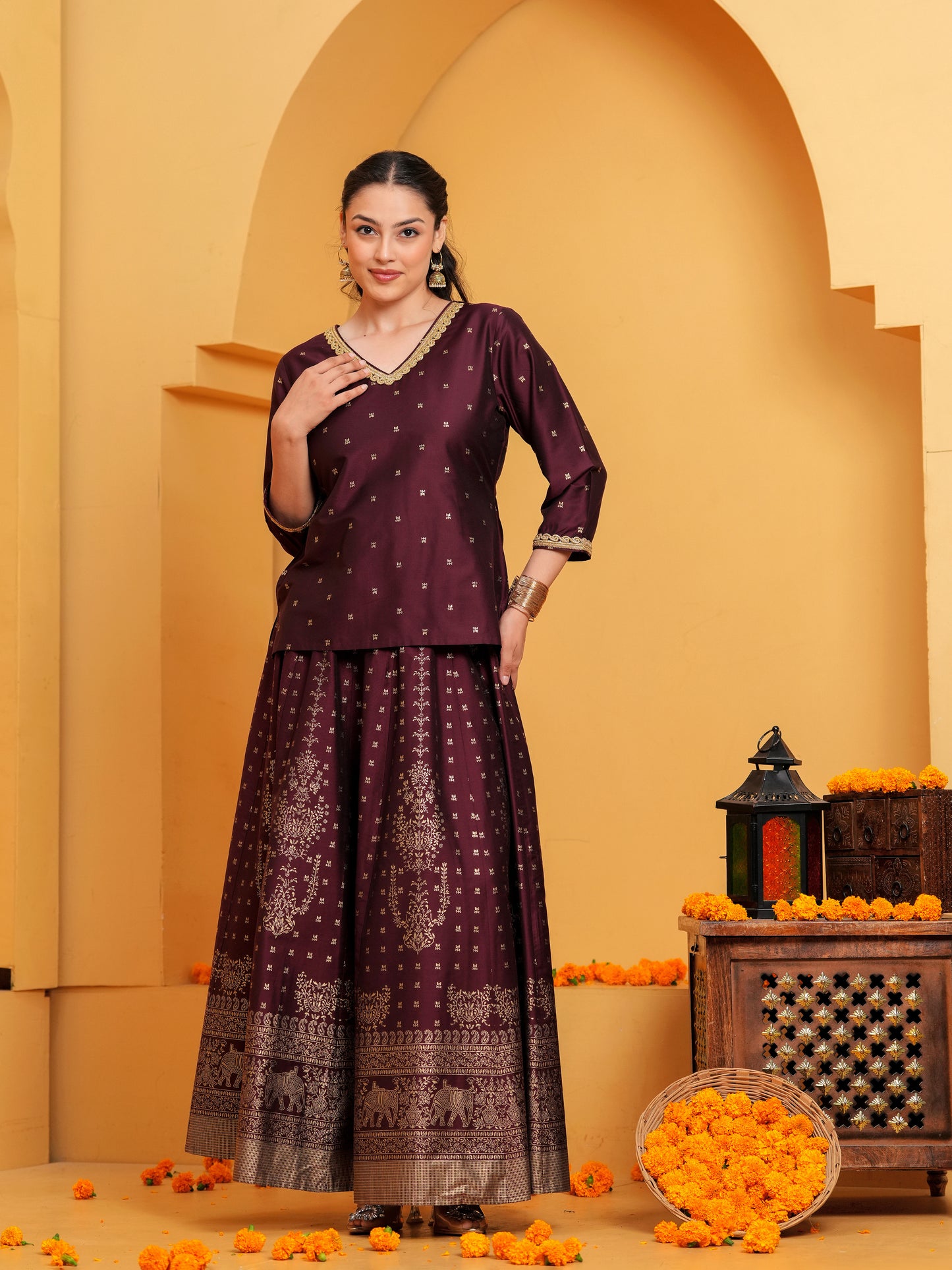 Blended Silk Solid Straight Maroon Kurta