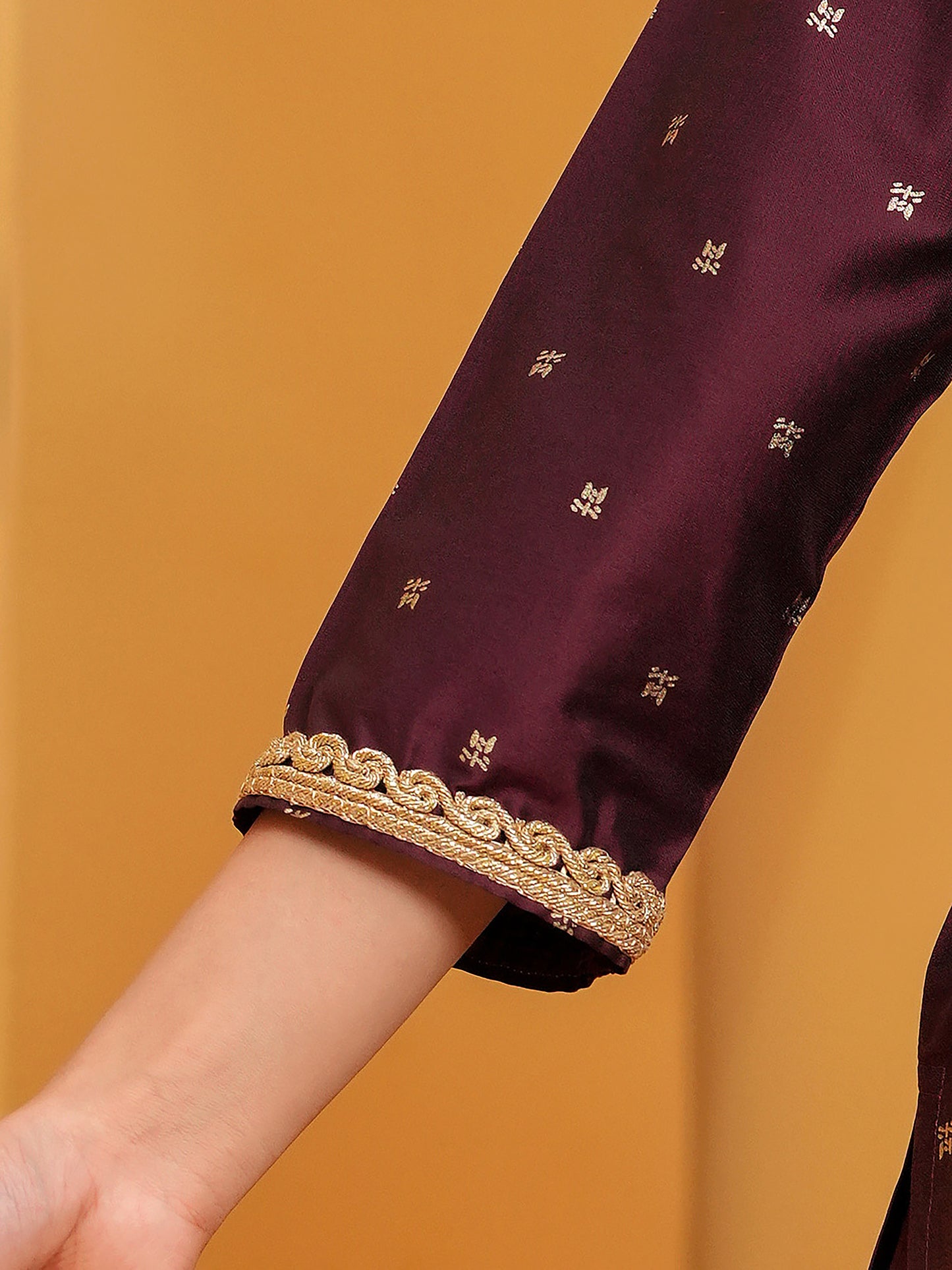 Blended Silk Solid Straight Maroon Kurta