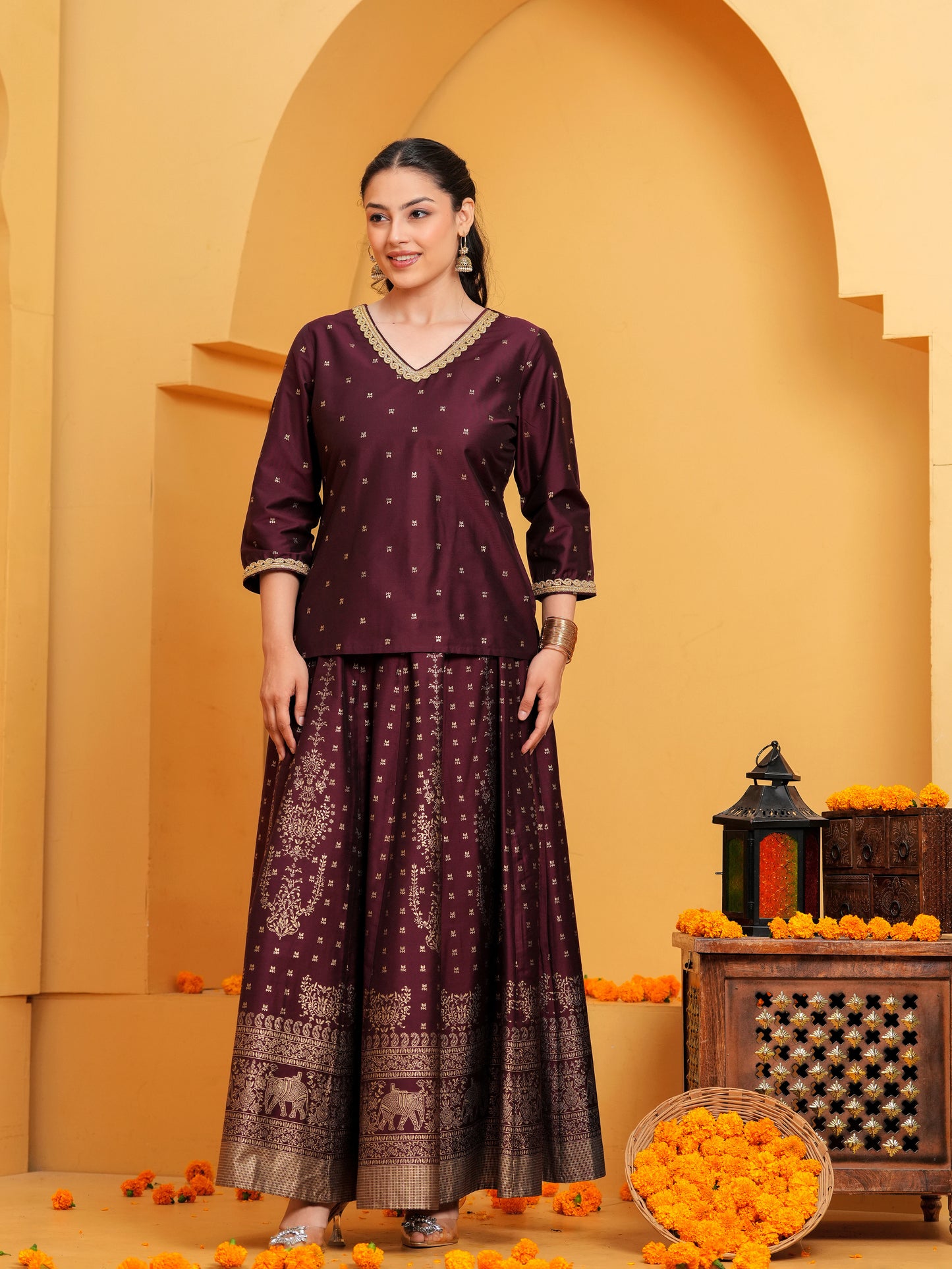 Blended Silk Solid Straight Maroon Kurta
