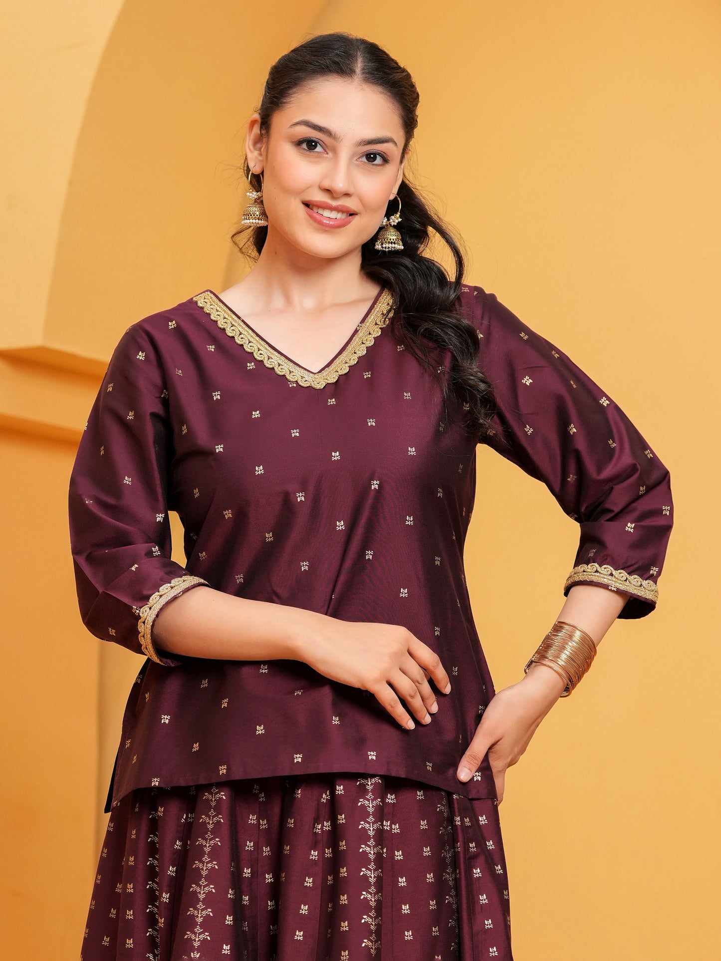 Blended Silk Solid Straight Maroon Kurta