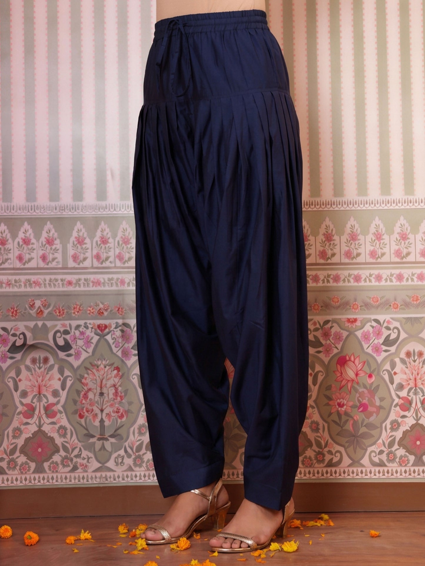 Chanderi Geometric Straight Blue Kurta