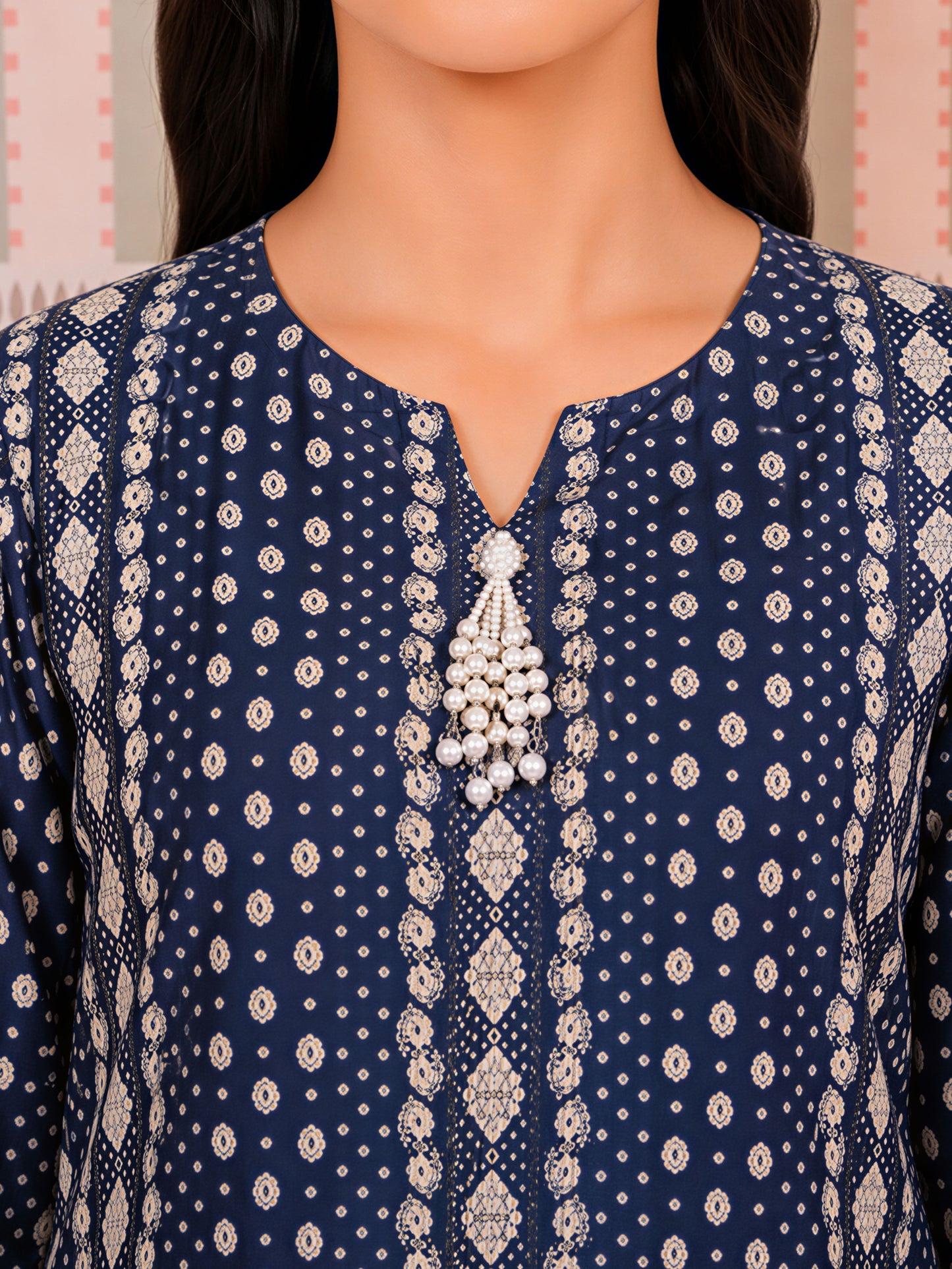Chanderi Geometric Straight Blue Kurta