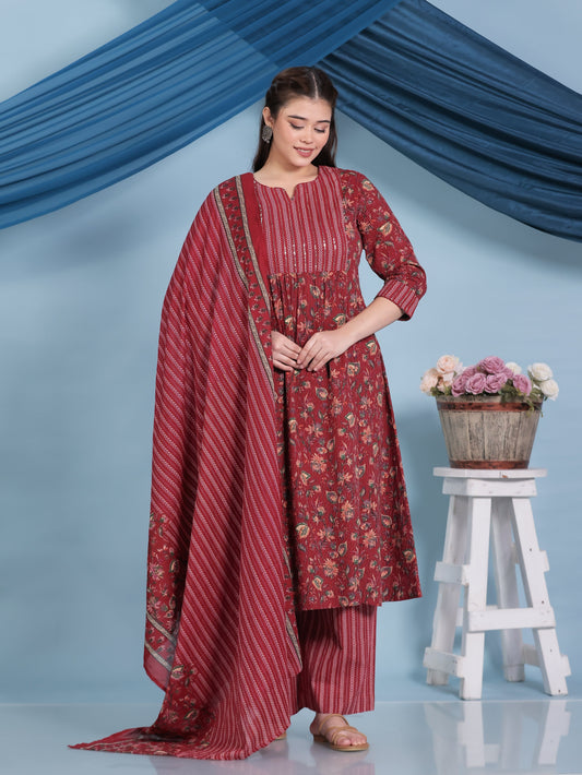 Cotton Voile Border print Red Dupatta