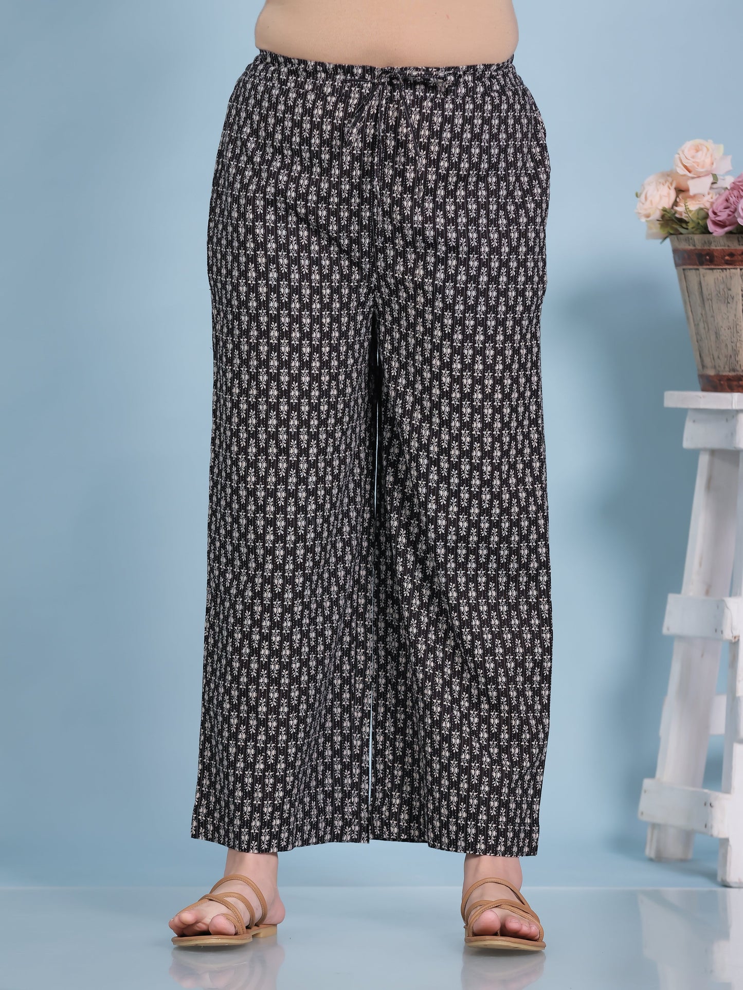 Kantha Cotton Butta Black Palazzo