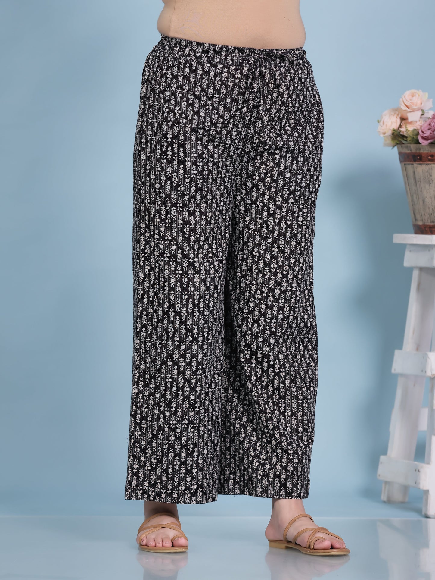Kantha Cotton Butta Black Palazzo