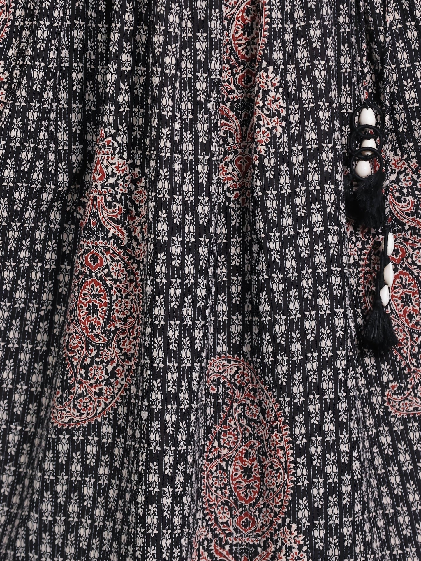 Kantha Cotton Paisley Angrakha Black Kurta