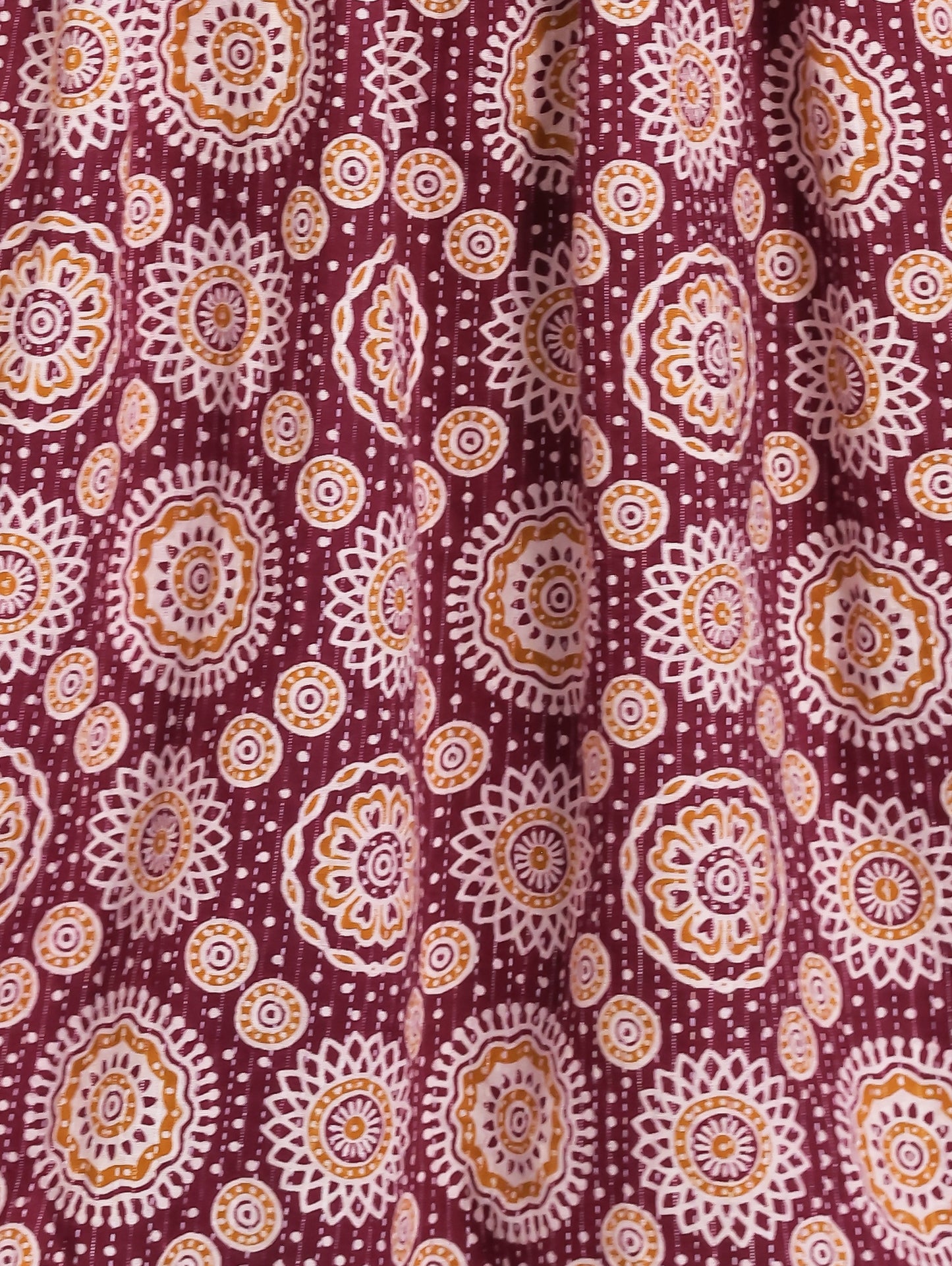 Kantha Cotton Geometric Anarkali Maroon Dress