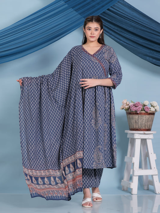 Cotton Voile Butta Blue Dupatta
