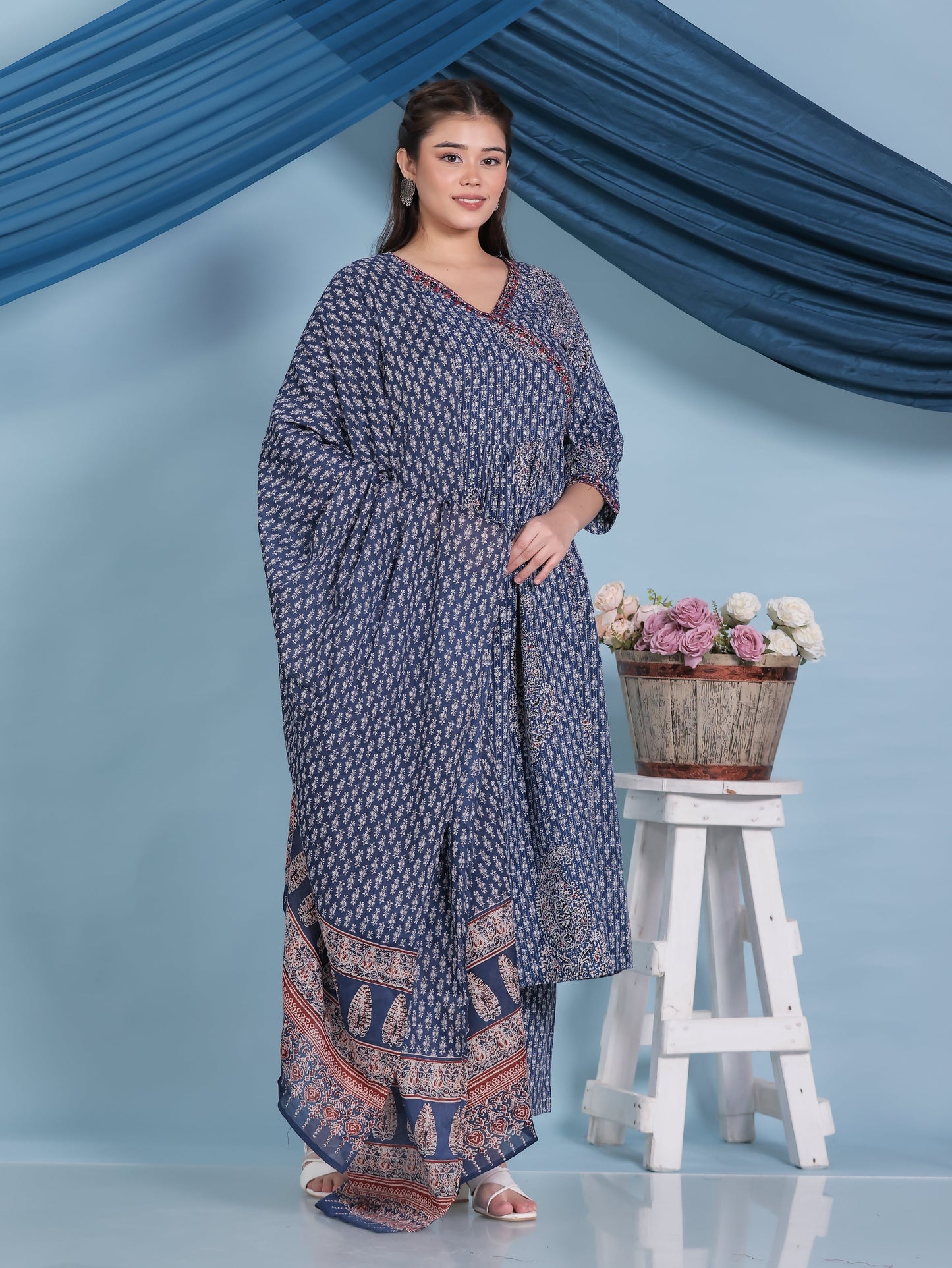 Cotton Voile Butta Blue Dupatta