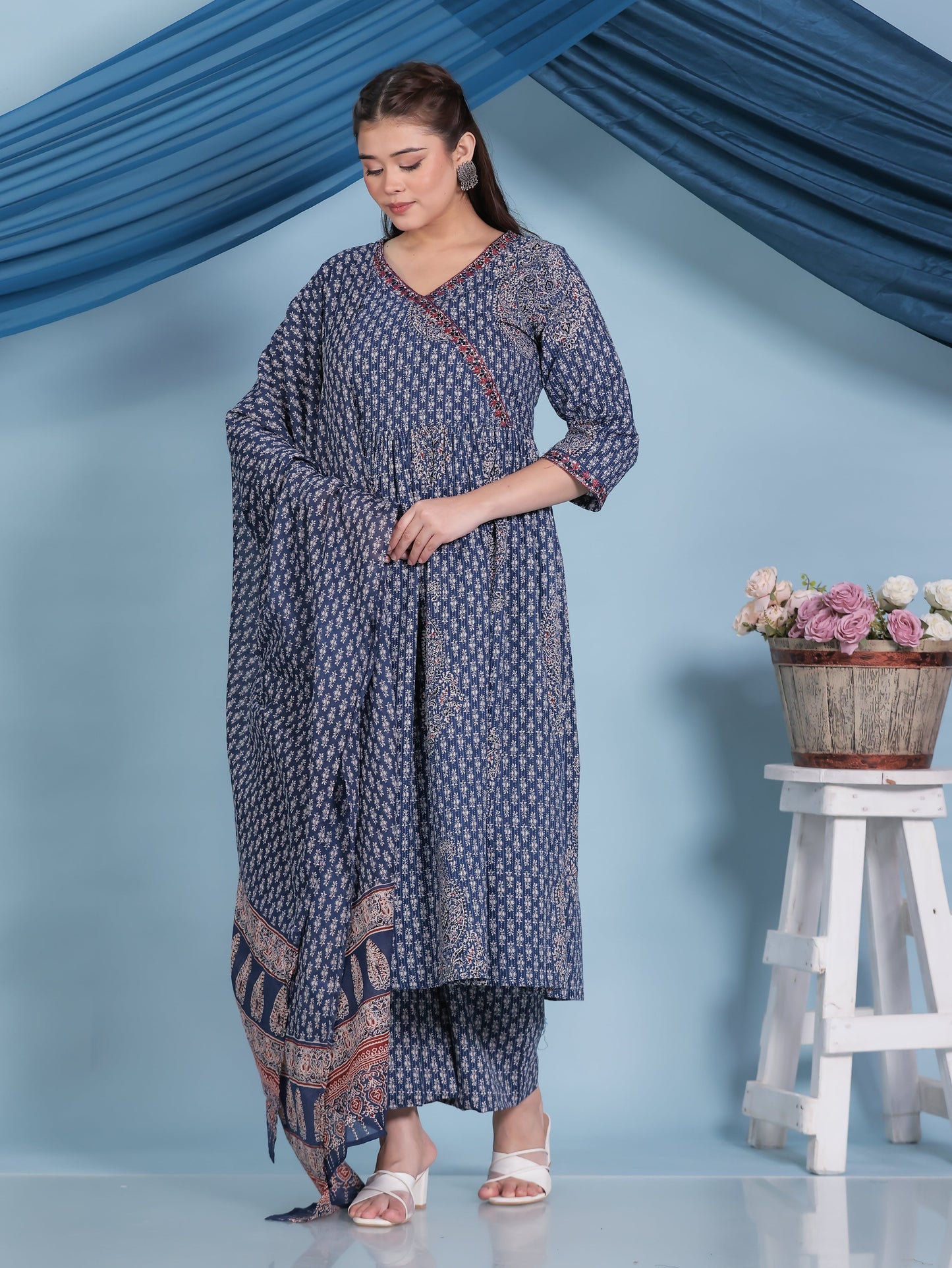 Cotton Voile Butta Blue Dupatta
