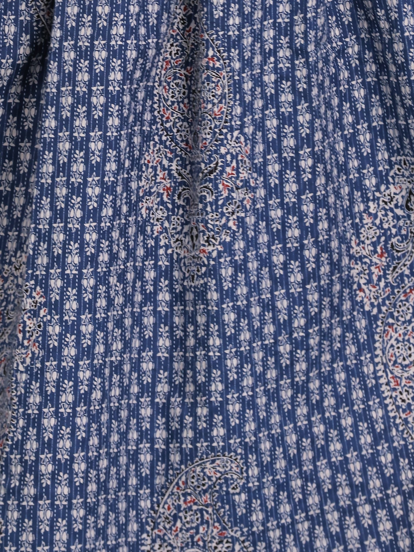 Embroidered Kantha Cotton Paisley Angrakha Blue Kurta