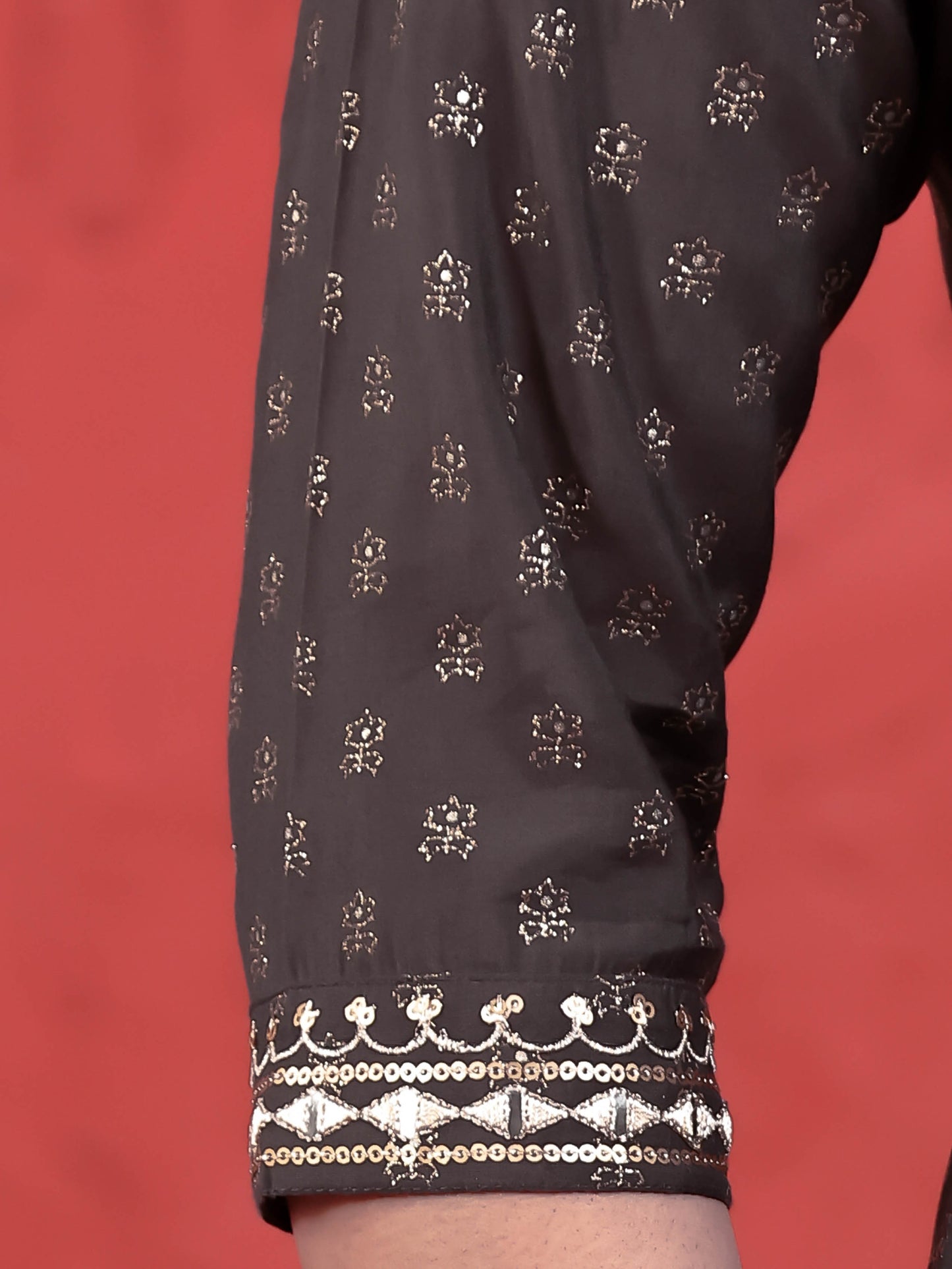 Embroidered Roman Silk Gold Foil Anarkali Grey Kurta