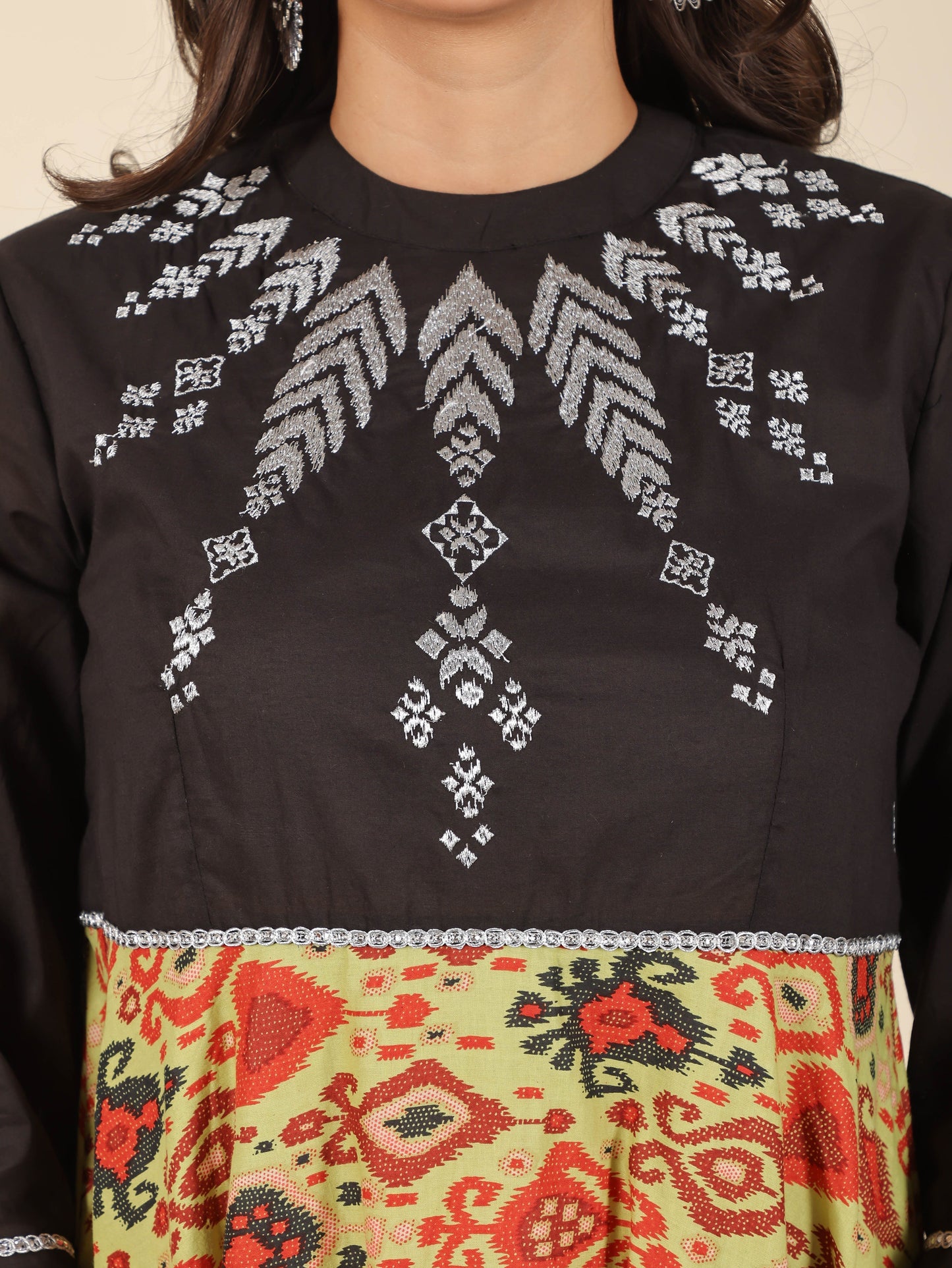 Soft Cotton Ikat Flared Green Kurta