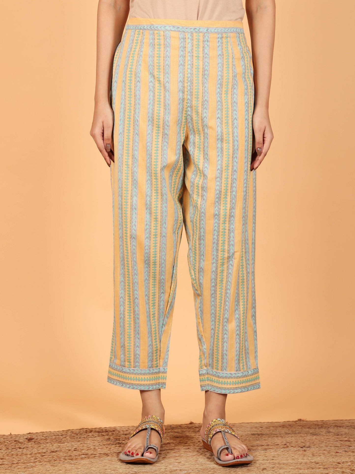 Soft Cotton Striped Crop Pant