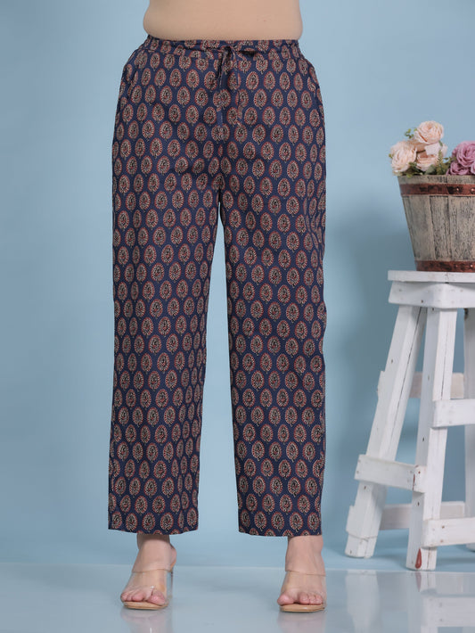 Soft Cotton Butta Navy Blue Straight Trousers